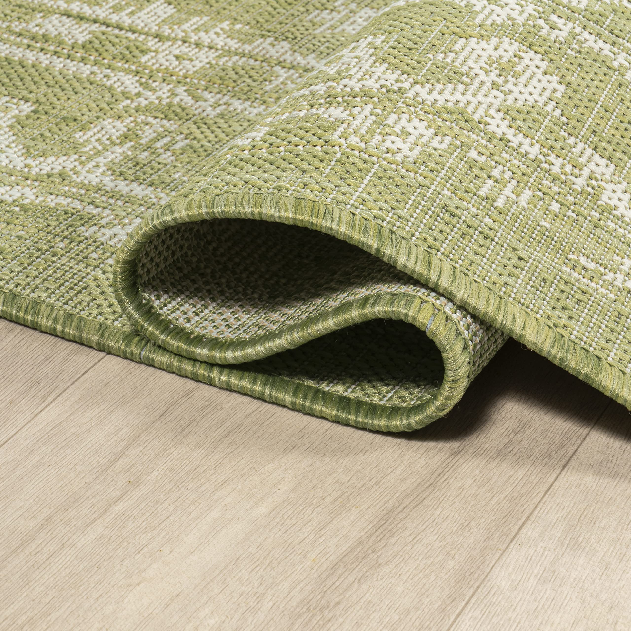 Jonathan Y Smb104D-5Sq Malta Bohemian Medallion Textured Weave Indoor Outdoor Area Rug, Coastal Traditional Transitional Easy Cleaning,Bedroom,Kitchen,Backyard,Patio,Non Shedding 5' Square,Green/Cream