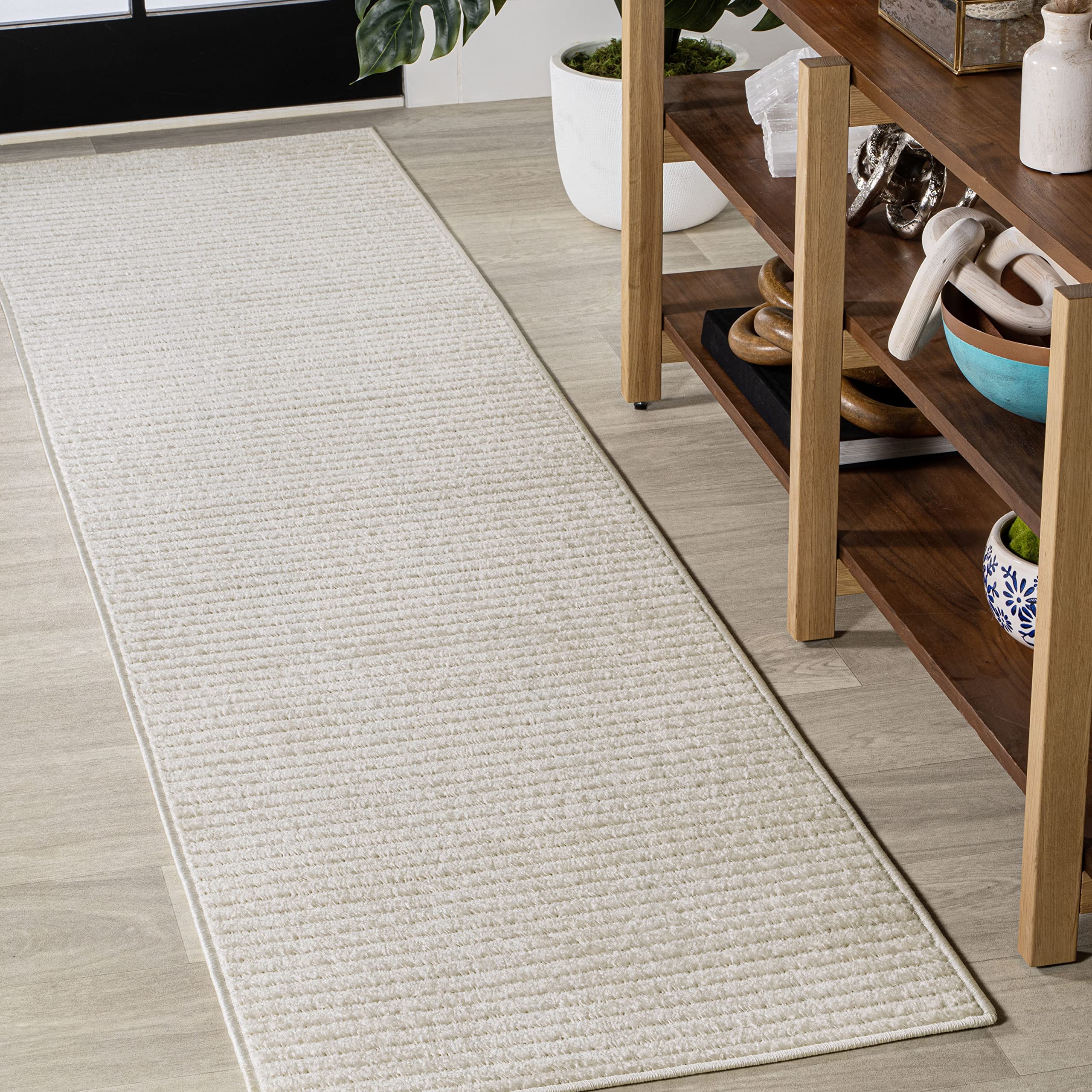 Jonathan Y Scn102B-210 Aarhus High-Low Minimalist Scandi Striped Ivory/Cream 2 Ft. X 10 Ft. Indoor/Outdoor Runner Rug, Pet Frien