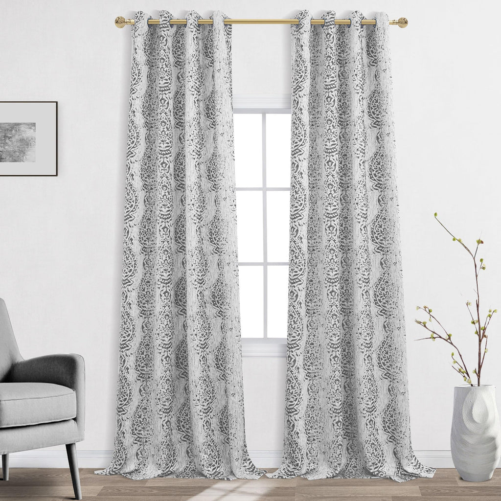 Mrs.Naturall Drapes 108 Inches Long Tall Curtains For High Ceiling Living Room 2 Panel With Damask Print Design Grommet Room Darkening Draperies For Sliding Glass Door,Grey And White