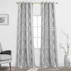 Mrs.Naturall Drapes 108 Inches Long Tall Curtains For High Ceiling Living Room 2 Panel With Damask Print Design Grommet Room Darkening Draperies For Sliding Glass Door,Grey And White