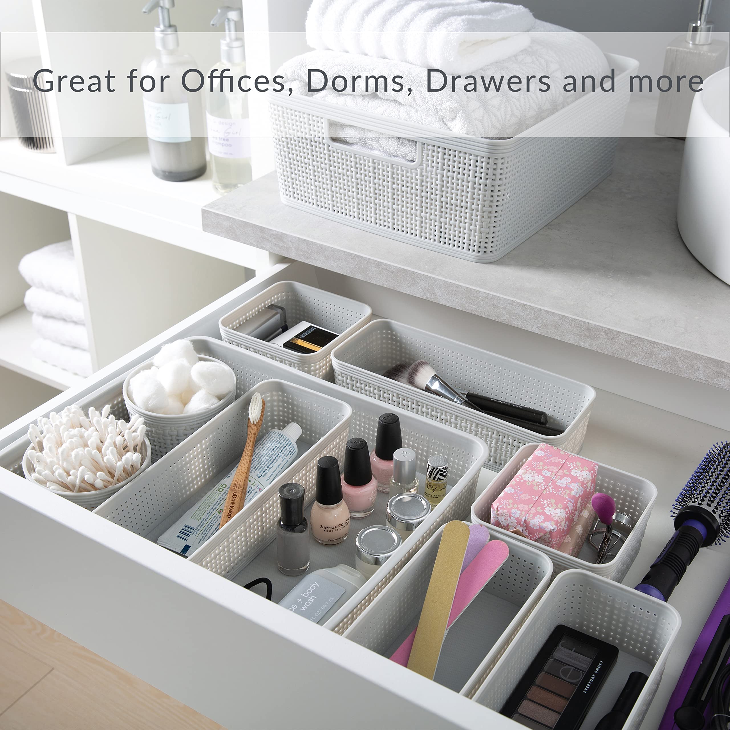 Simplify 5 Piece Organizing Set | Multiple Size Bins | Multipurpose | Office | Desk | Dorm | Bathroom | Storage Basket | Small I