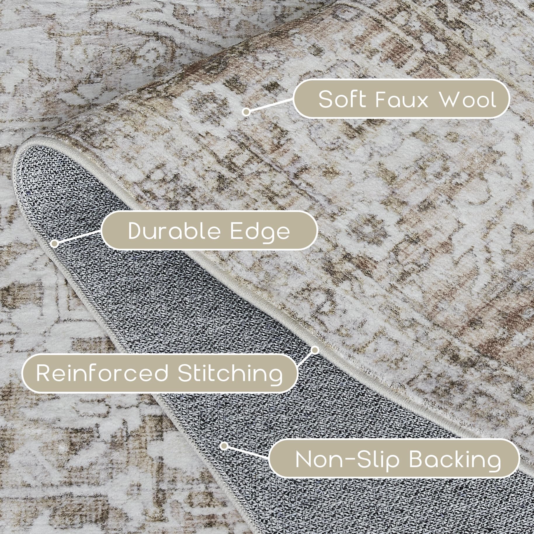Bileehome Boho Kitchen Rug Washable,2X3 Non Slip Farmhouse Neutral Small Area Rug For Bathroom Bedroom Indoor Entrway Ultra Thin
