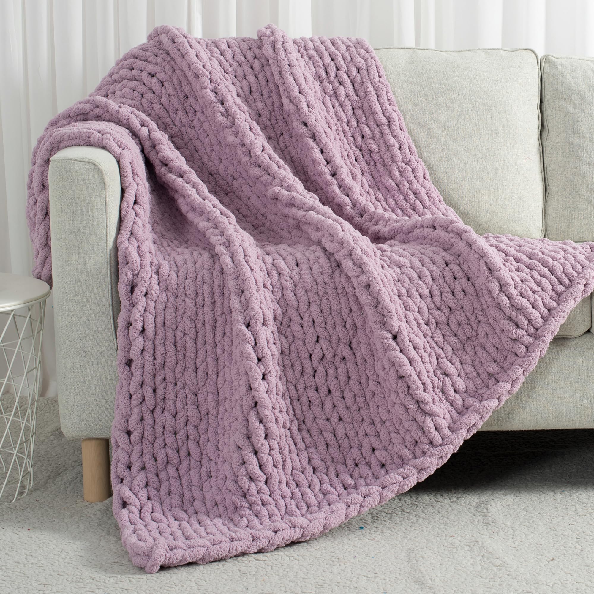 Carriediosa Chunky Knit Throw Blanket 60'' X 80'' Twin, 100% Hand Made Large Chenille Loop Yarn Soft Fluffy Throws For Couch Sof