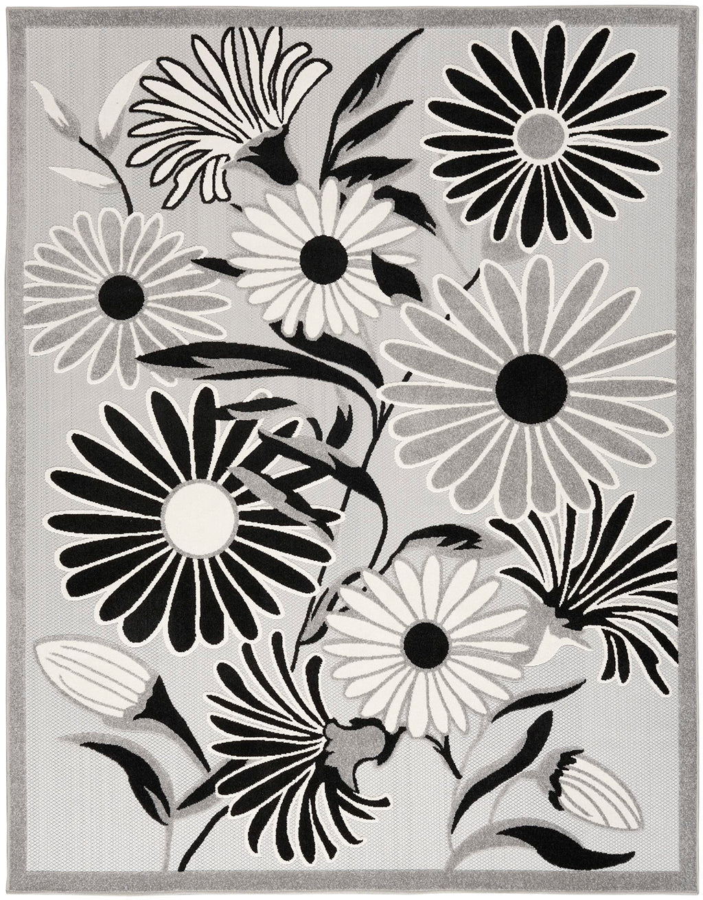 Nourison Aloha Indoor/Outdoor Black White 7'10' X 10'6' Area Rug, Easy Cleaning, Non Shedding, Bed Room, Living Room, Dining Room, Kitchen (8X11)