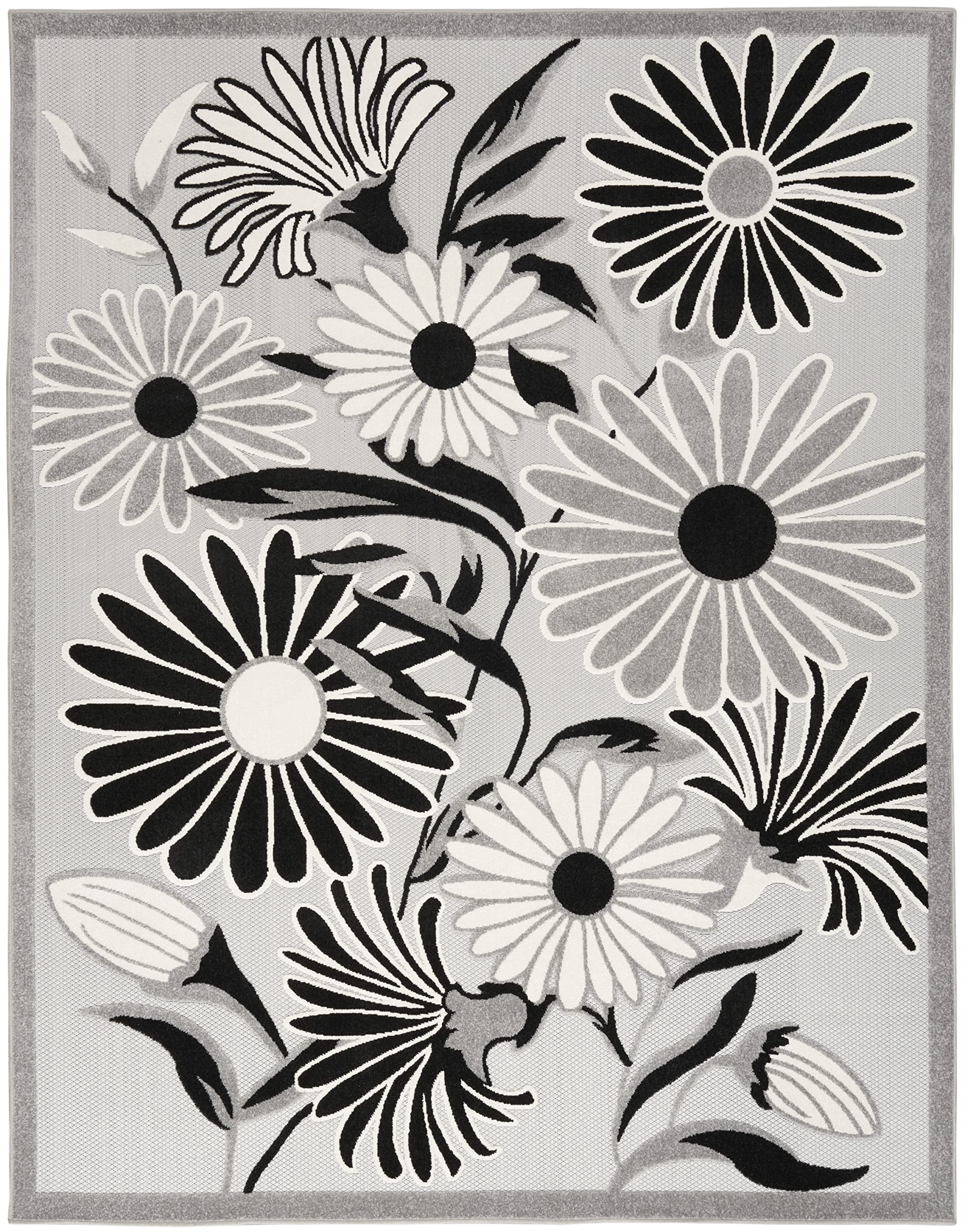 Nourison Aloha Indoor/Outdoor Black White 9' X 12' Area Rug, Easy Cleaning, Non Shedding, Bed Room, Living Room, Dining Room, Kitchen (9X12)