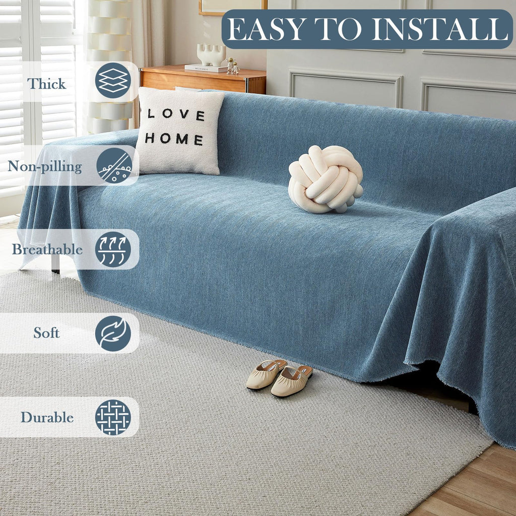 Handontime Couch Slipcover Dog Sofa Covers Boho Couch Cover For Dogs Blue Sofa Throw Cover Bohemian Sofa Covers For 3 Cushion Couch Herringbone Sectional Couch Cover Slipcovers For Sofas, 91' X118'