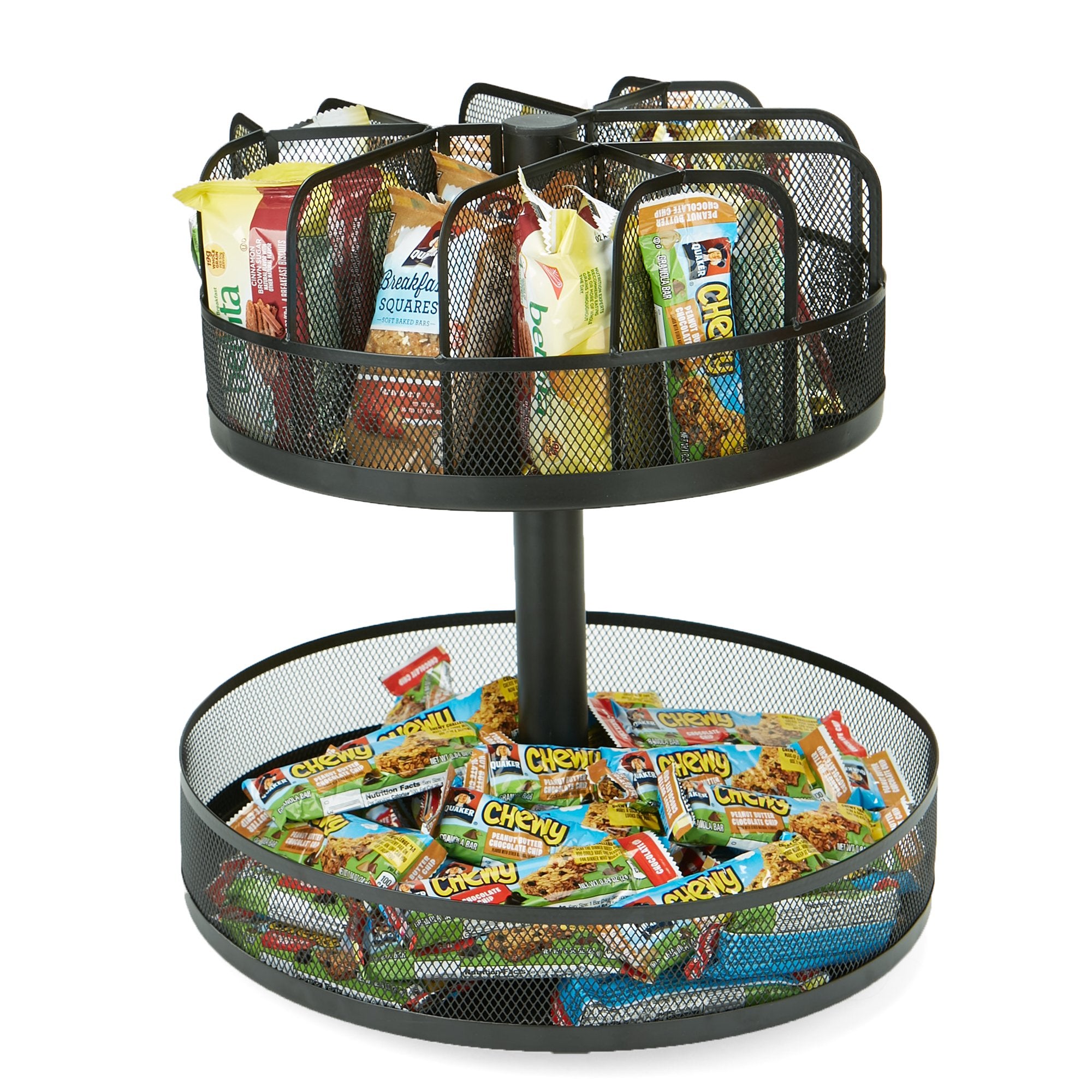 Mind Reader 2-Tier Snack Carousel, Countertop Organizer, Snack Tray, Breakroom, Kitchen, Black