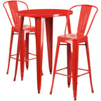 Flash Furniture Commercial Grade 30" Round Red Metal Indoor-Outdoor Bar Table Set With 2 Cafe Stools