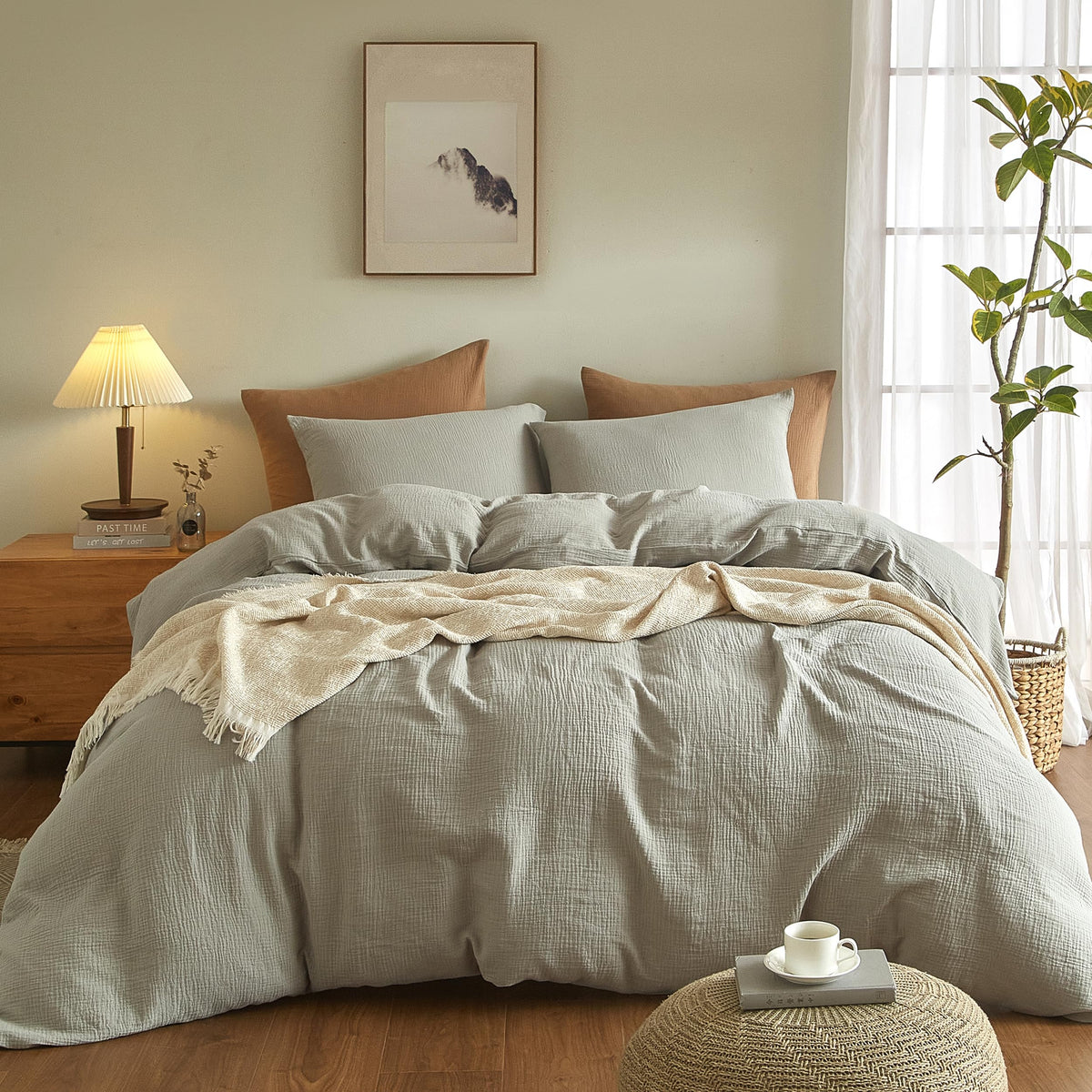 SE SOFTEXLY Muslin Duvet Cover King Size, 100% Washed Cotton Duvet Cover Set, Ultra Soft Comforter Cover Linen Like, 3 Pieces Mi