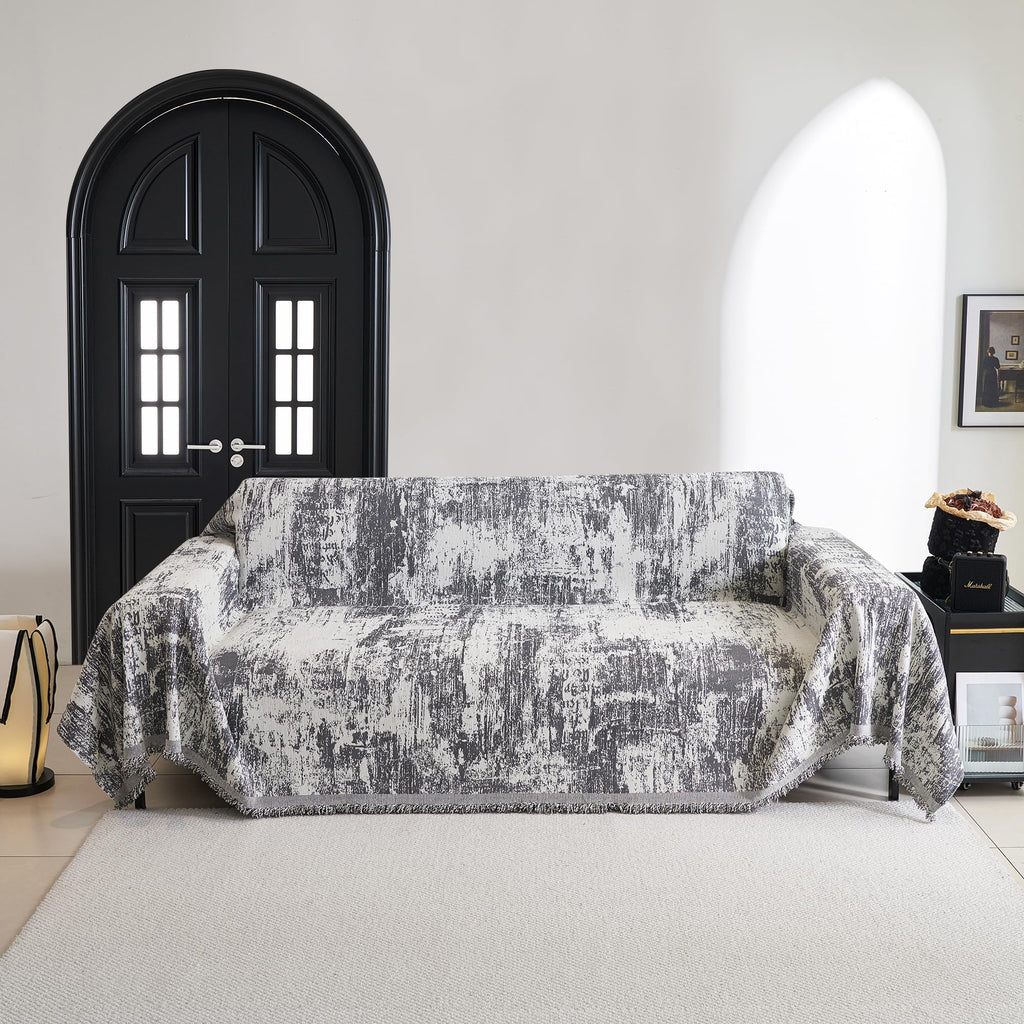 MYSKY HOME Boho Couch Cover for Dogs Washable Deep Grey Abstract Couch Sofa Protector for Loveseat Sofa Pets Friendly Chenille G