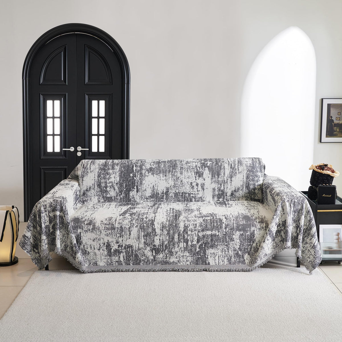 MYSKY HOME Boho Couch Cover for Dogs Washable Deep Grey Abstract Couch Sofa Protector for Loveseat Sofa Pets Friendly Chenille G