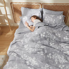 Bedsure King Comforter Set - 7 Pieces Grey Floral Bedding Sets King Bed In A Bag With Reversible Botanical Flowers Comforter, Sheets, Pillowcases & Shams