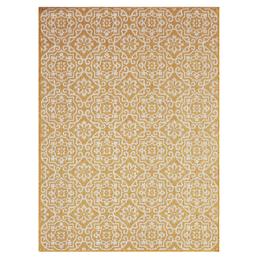 Nicole Miller New York Patio Country Danica Transitional Geometric Indoor/Outdoor Area Rug, Yellow/White, 6'6'X9'2'