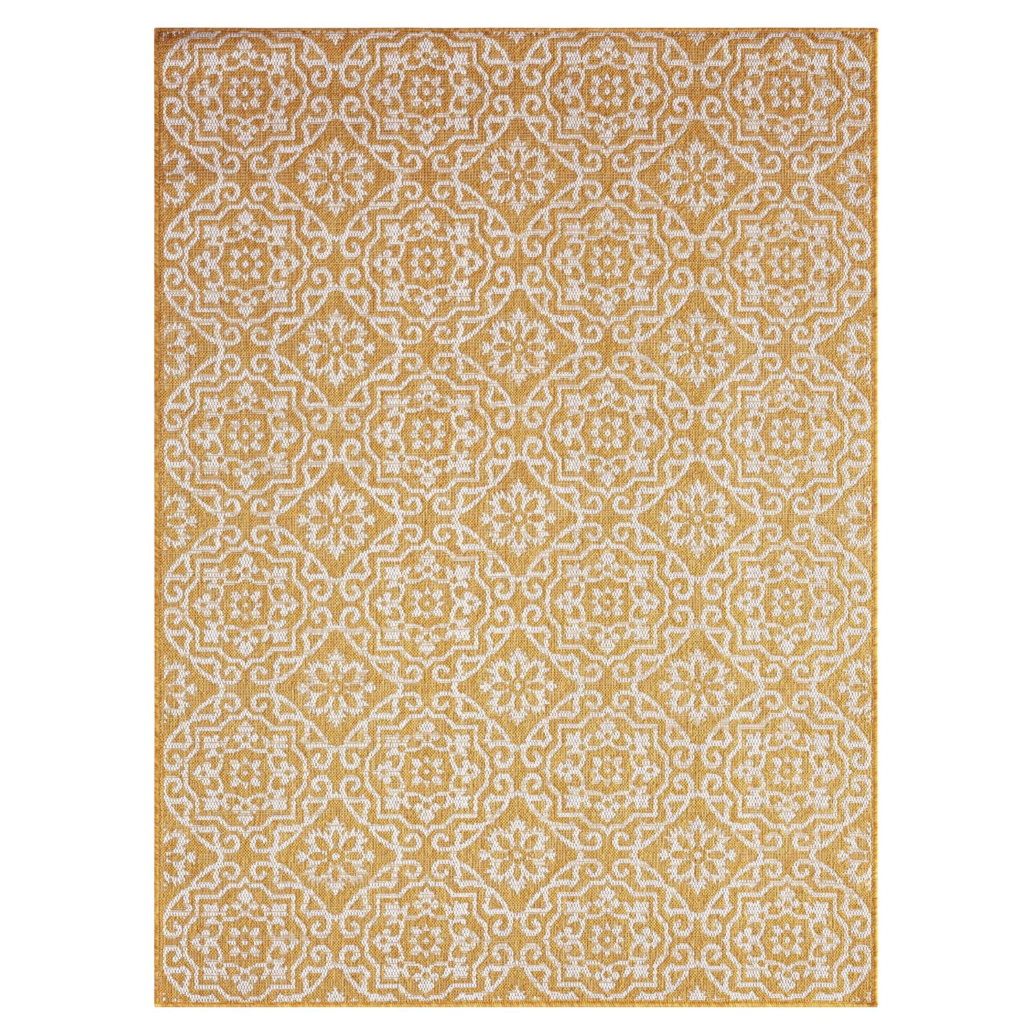 Nicole Miller New York Patio Country Danica Transitional Geometric Indoor/Outdoor Area Rug, Yellow/White, 6'6'X9'2'