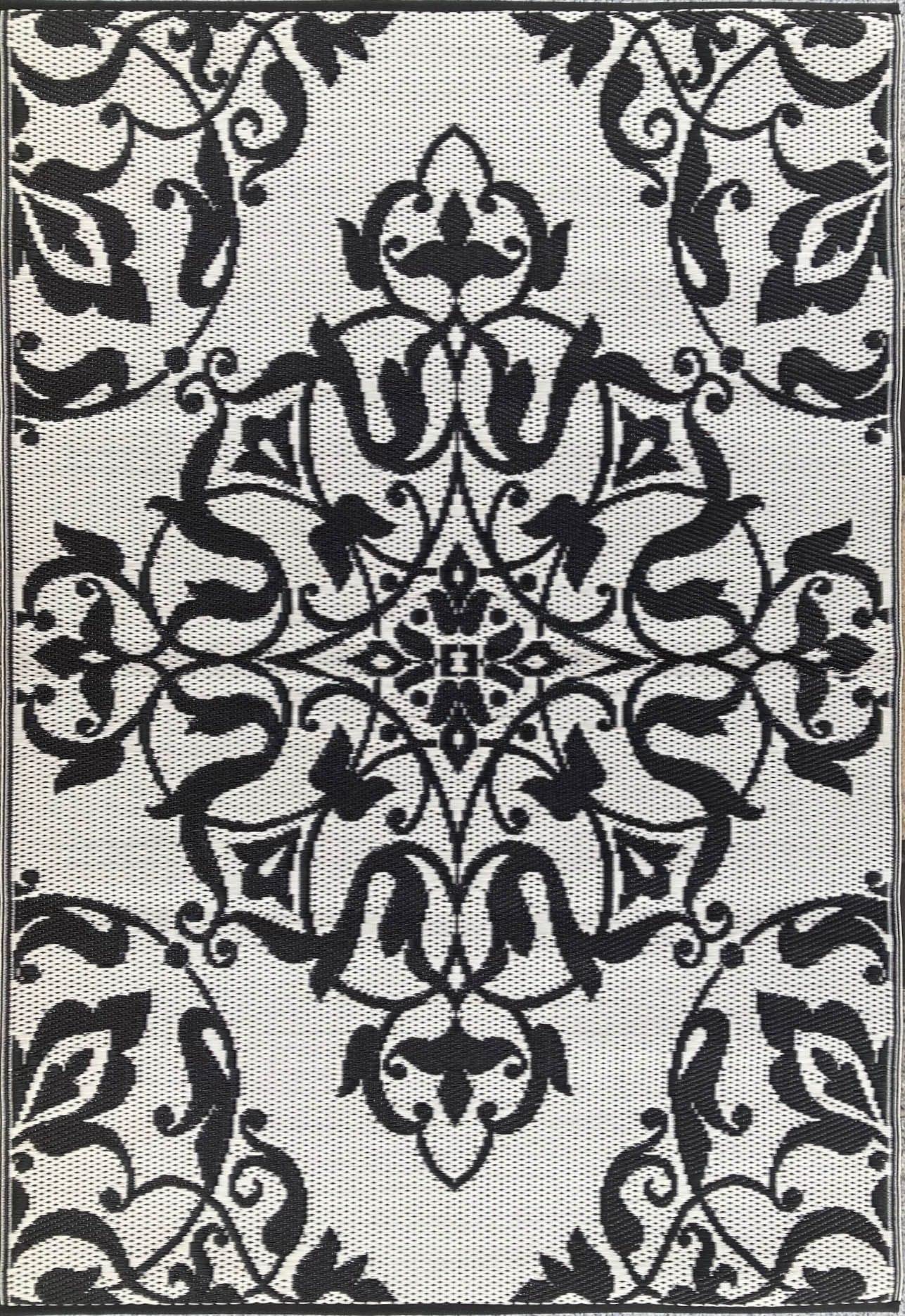 Mad Mats Traditional Outdoor Rug, Reversible Plastic Mat (5' X 8', New Wrought Iron - Black/White)
