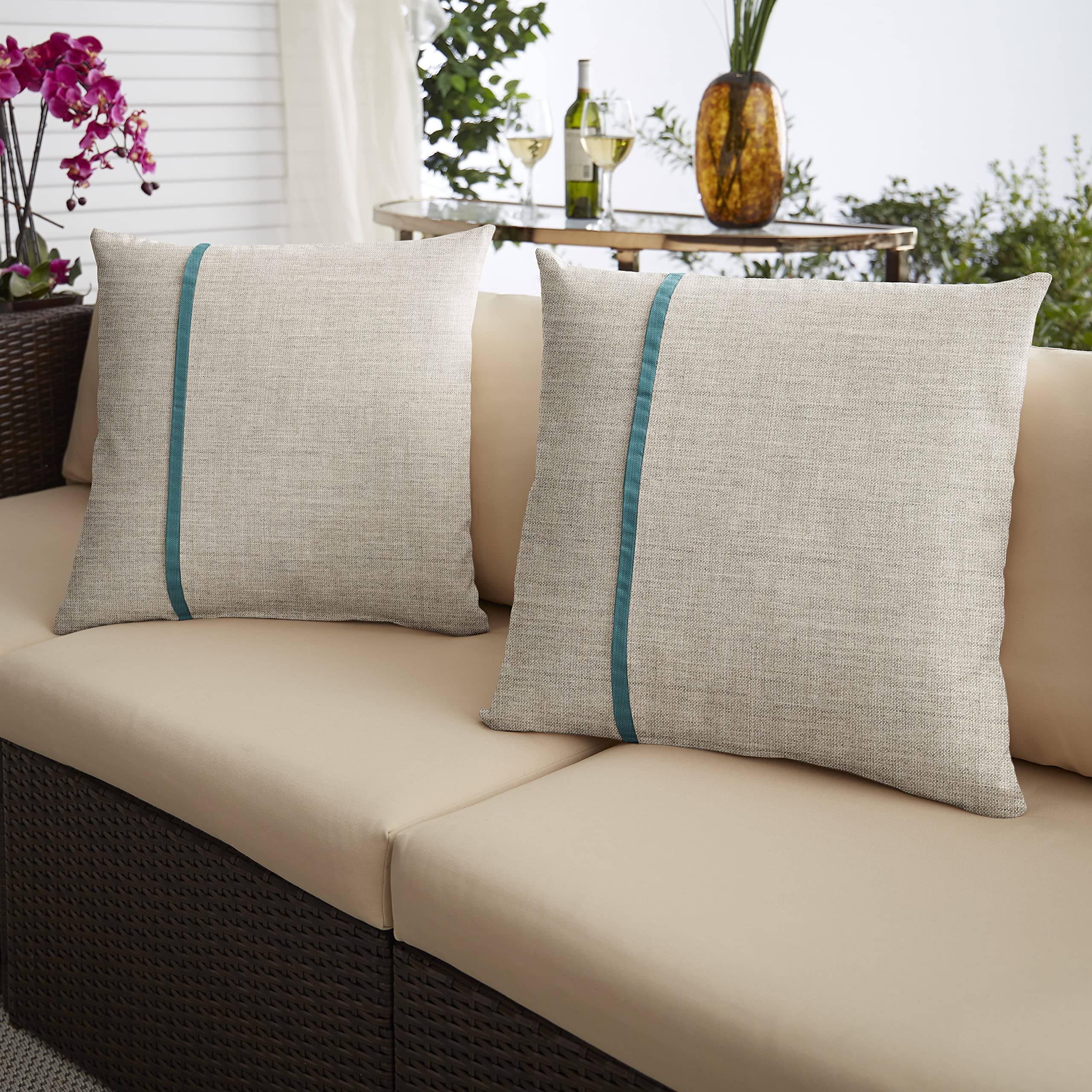 Sorra Home Indoor Outdoor Sunbrella Square Pillows, Set Of 2, 20 X 20, Silver Grey & Peacock Blue