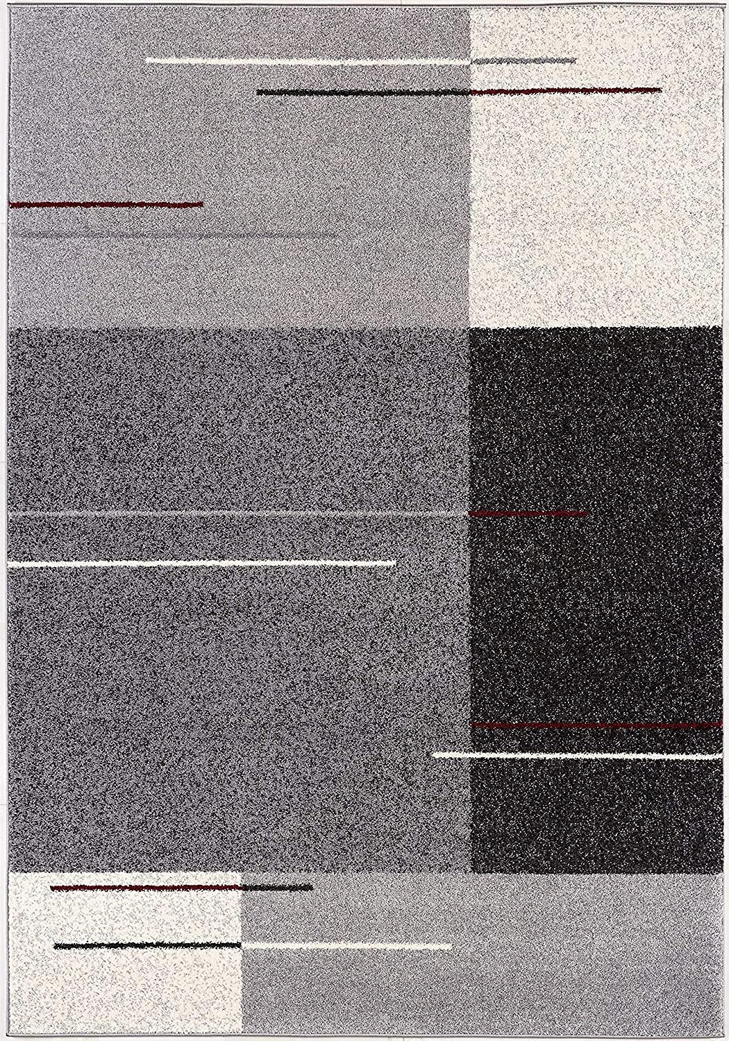 HomeRoots Grey 100% Twisted Polyester 5â€ x 8â€ Gray Modern Geometric Area Rug