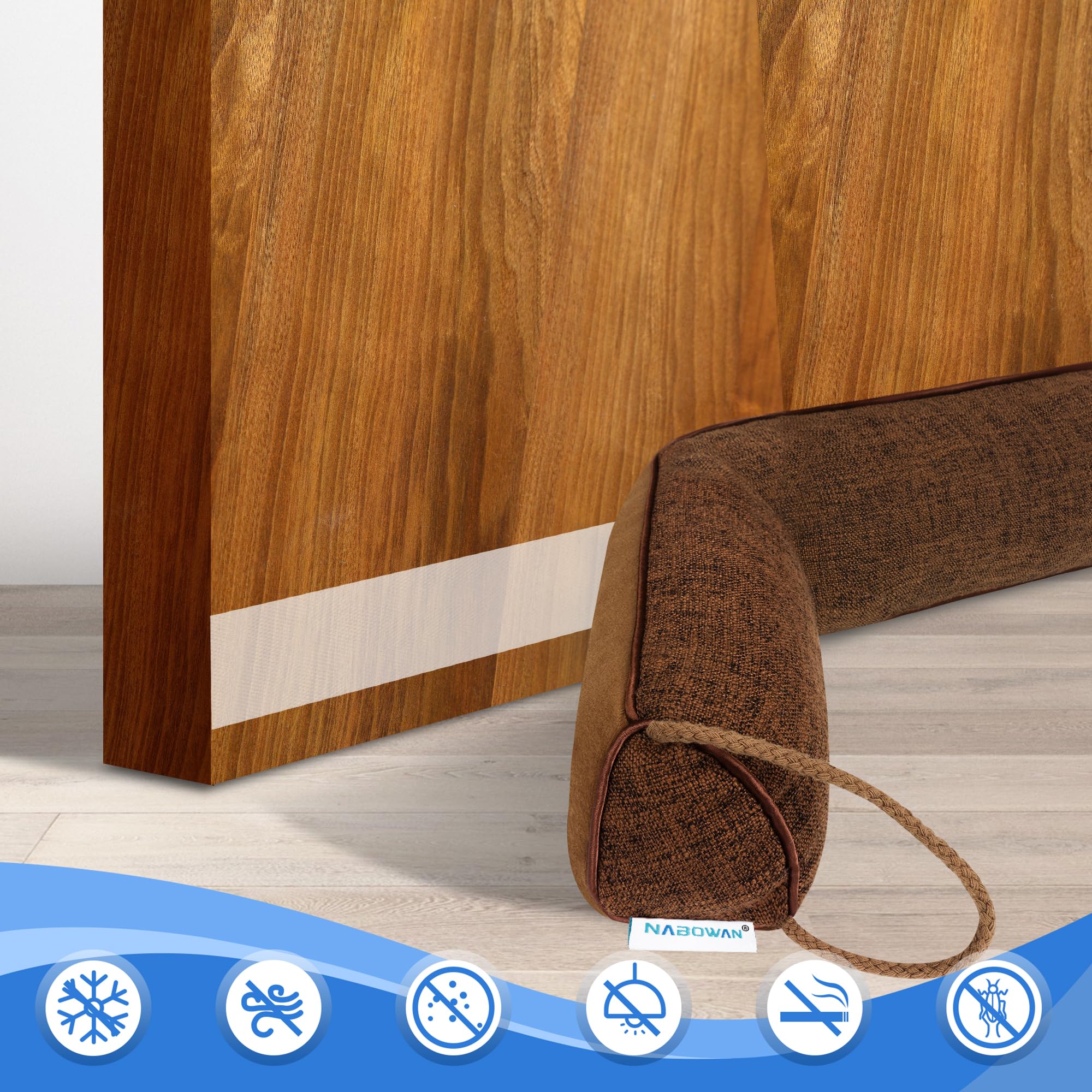 Nabowan 38'' Weighted Under Door Draft Stopper -Triangular Door Draft Blocker With Hook Loops For Easy Install, Save Energy, Hom