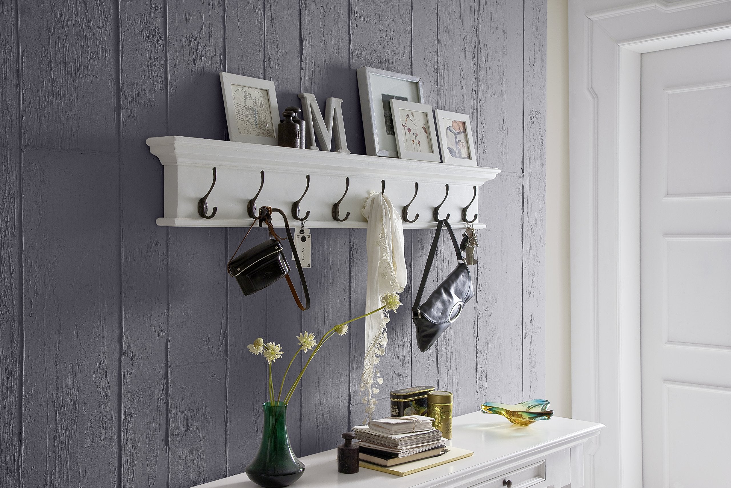 NovaSolo Halifax 8-Hook Coat Rack, White