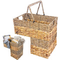 LShaped Wicker Stair Basket with Carry Handles, Reinforced Metal Frame