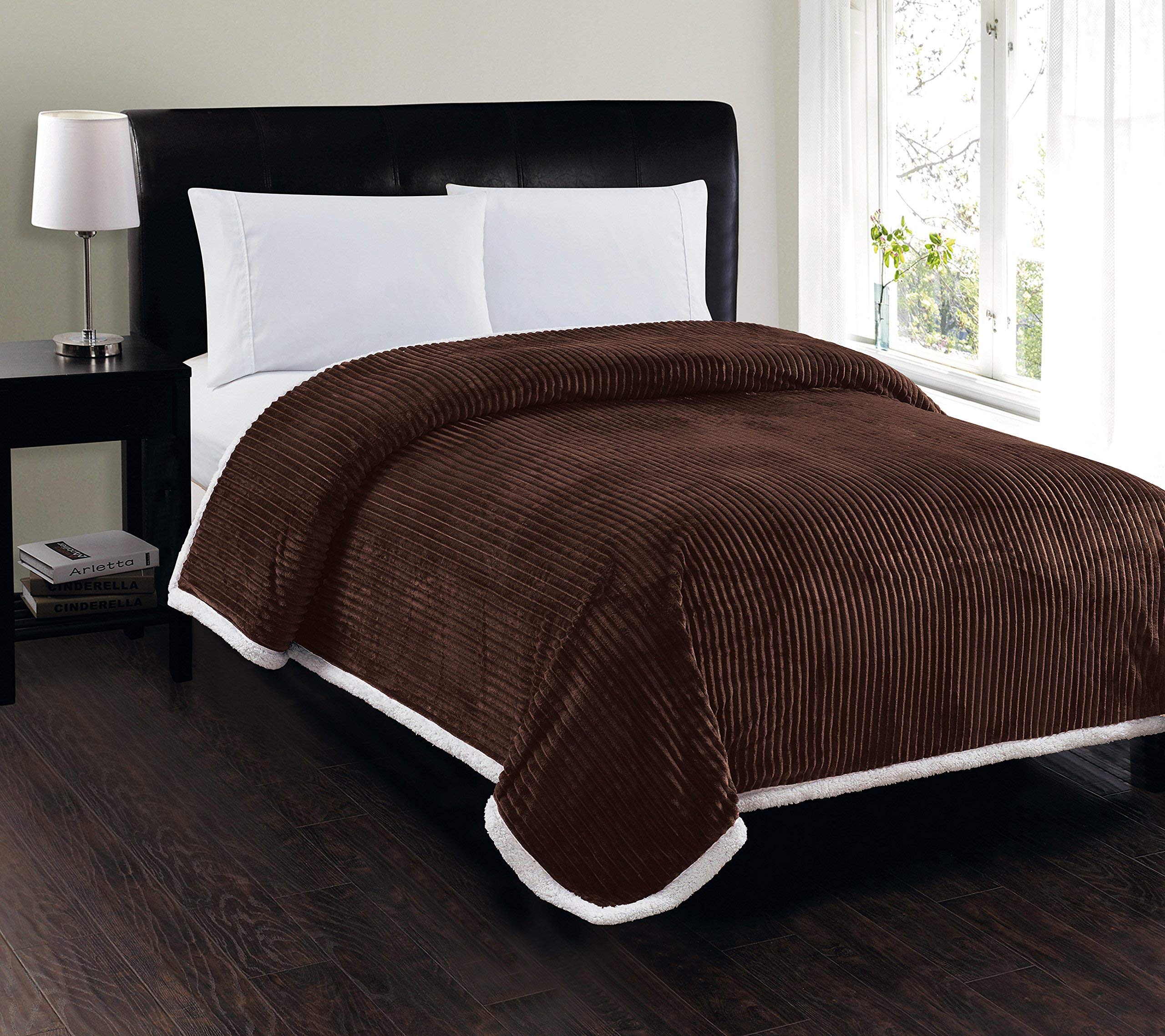 Elegant Comfort Best, Softest, Luxury Micro-Sherpa Blanket On Amazon! Heavy Weight Stripe Design Ultra Plush Blanket, King/Cal K
