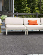 Unique Loom Outdoor Solid Collection Area Rug (6' 1'' Square Black/Ivory)