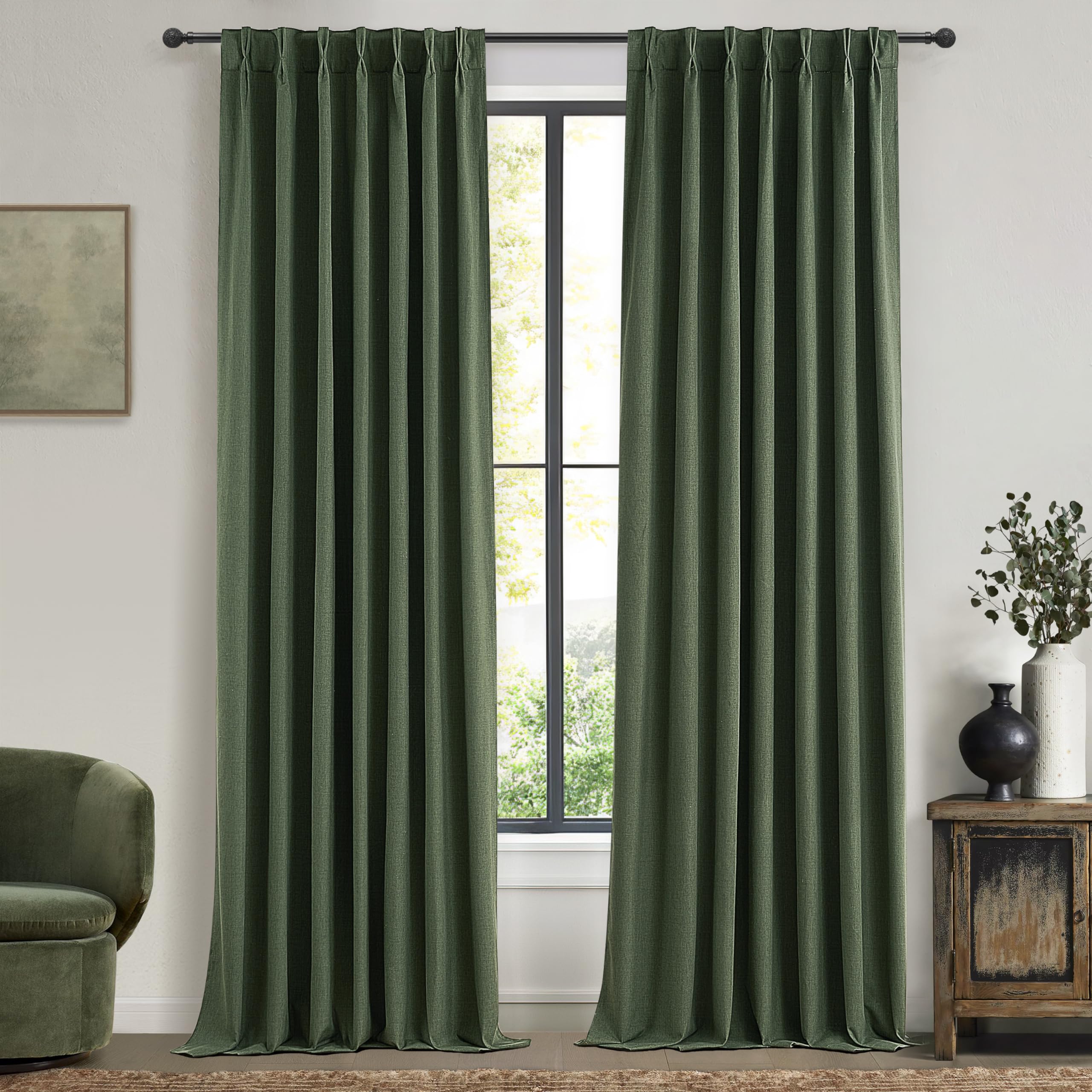 QJmydeco 100 Inch Curtains for Classroom, 100 Percent Blackout Thermal Window Curtains for Sliding Glass Door Dark Olive Green M