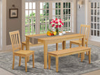 East West Furniture CAAN5C-OAK-W 5 Piece Dining Table Set for 4 Includes a Rectangle Kitchen Table and 2 Dining Chairs with 2 Benches, 36x60 Inch, Oak