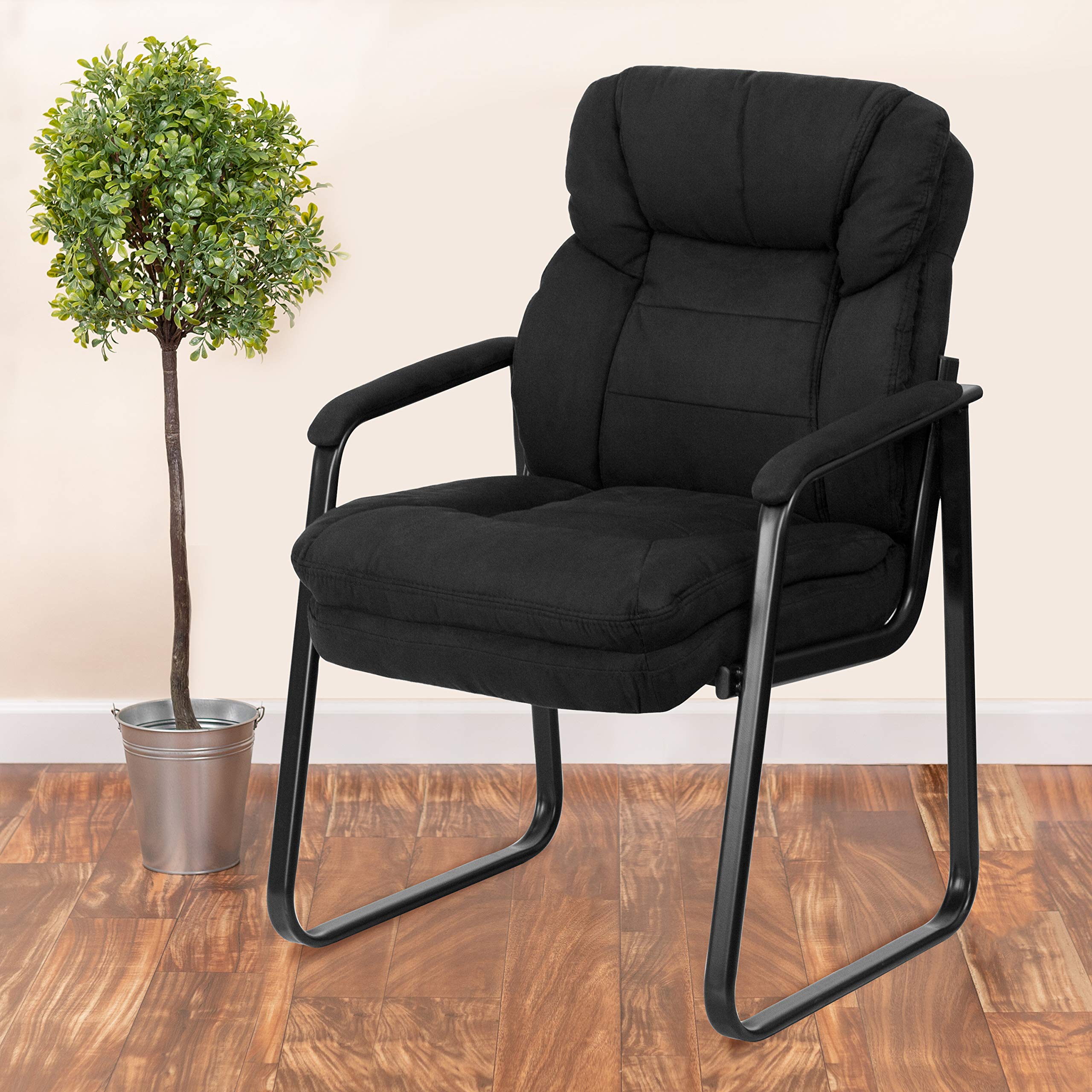 Flash Furniture Isla Black Microfiber Executive Side Reception Chair with Lumbar Support and Sled Base