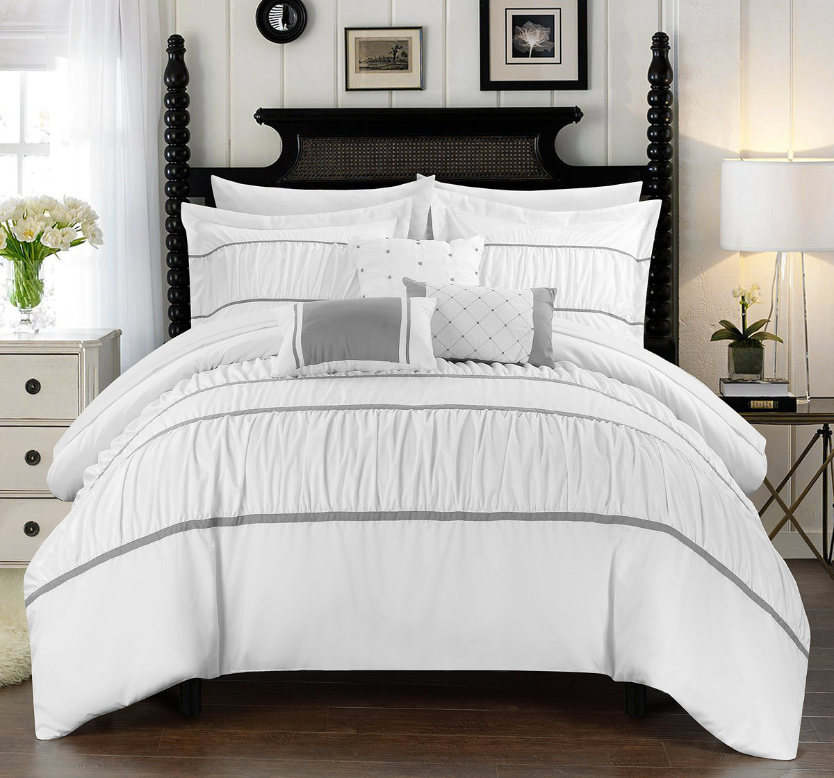 Chic Home Cheryl 10 Piece Comforter Set Complete Bed In A Bag Pleated Ruched Ruffled Bedding With Sheet Set And Decorative Pillo