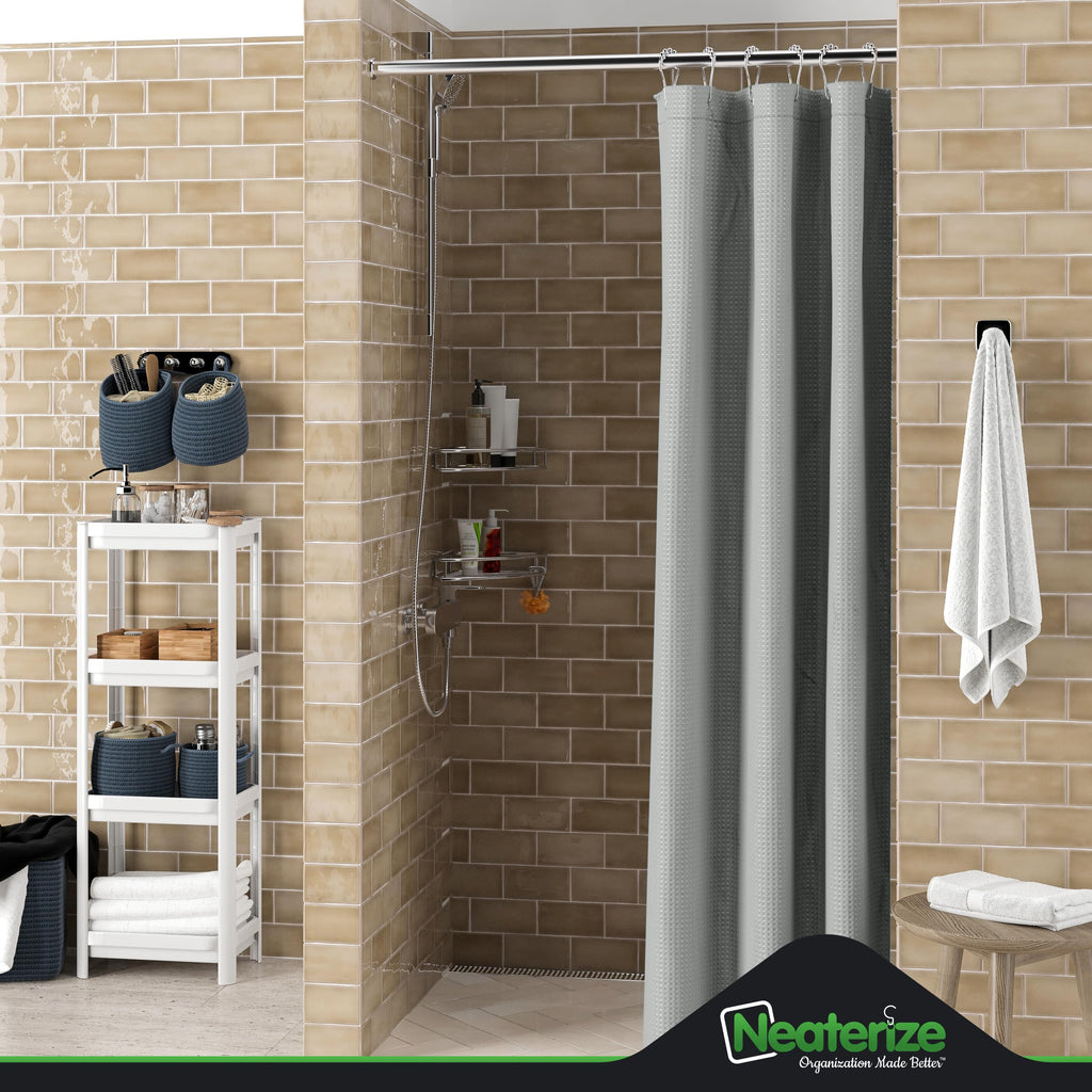 Neaterize Stall Shower Curtain Grey - Hotel Style Grey Shower Curtains For Bathroom With Waffle Design, 36X72 Inches - Fabric Sh