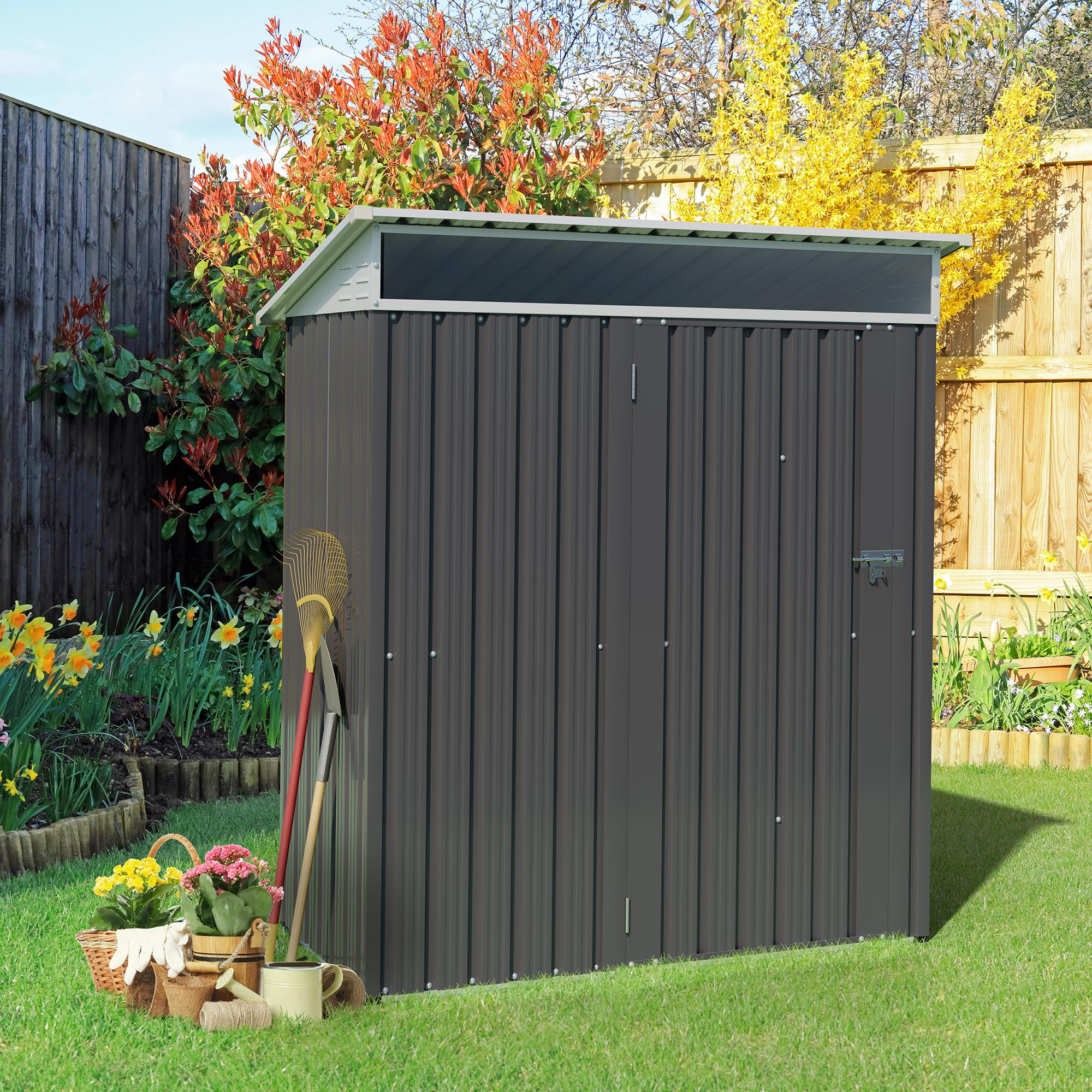 Vongrasig 5 X 3 X 6 Ft Outdoor Storage Shed Clearance, Metal Garden Shed With Large Window And Lockable Door, Anti-Corrosion Wat
