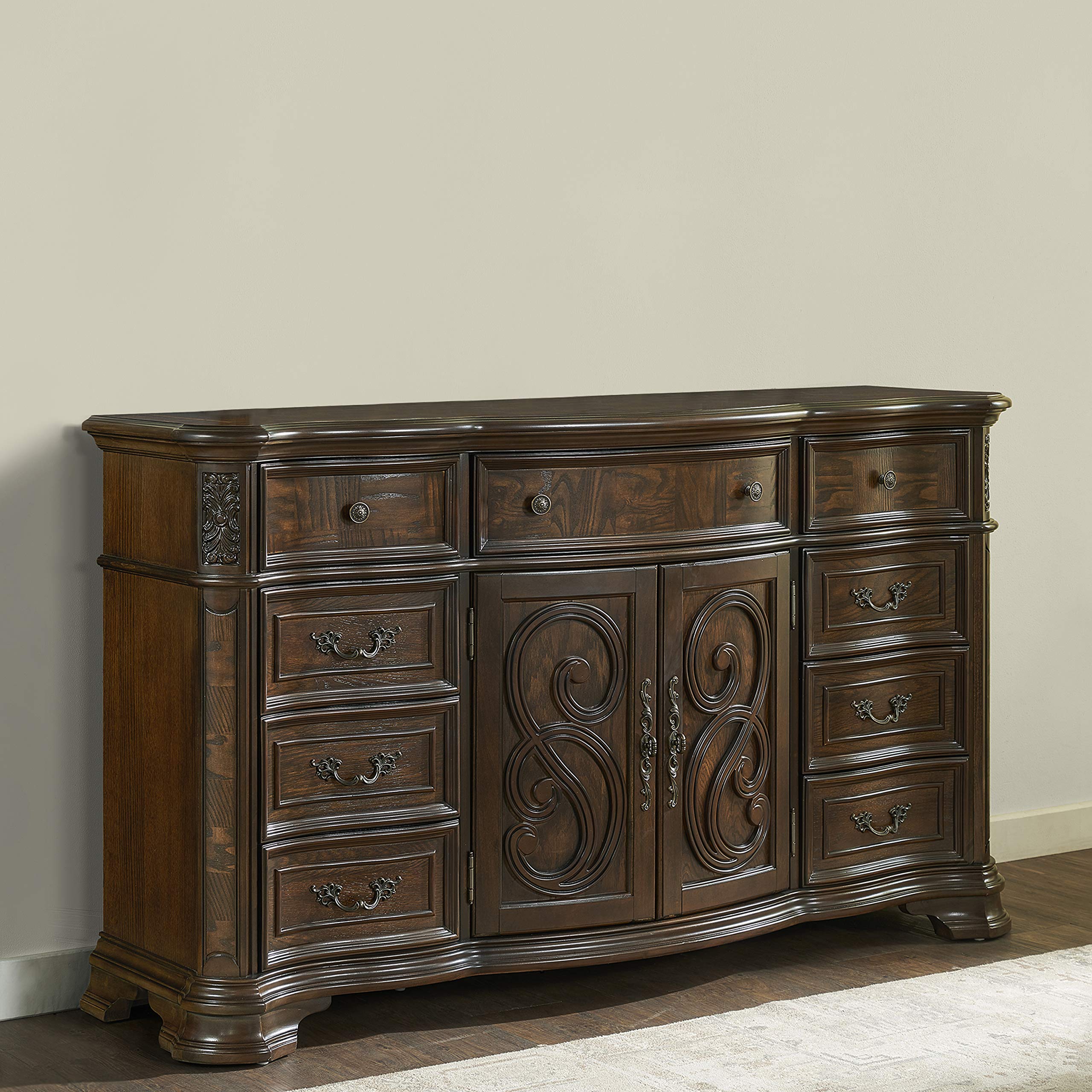 Steve Silver Royale Dresser, 67.5&quot; L x 19.5&quot; W x 39.5&quot; H, Traditional Brown Cherry