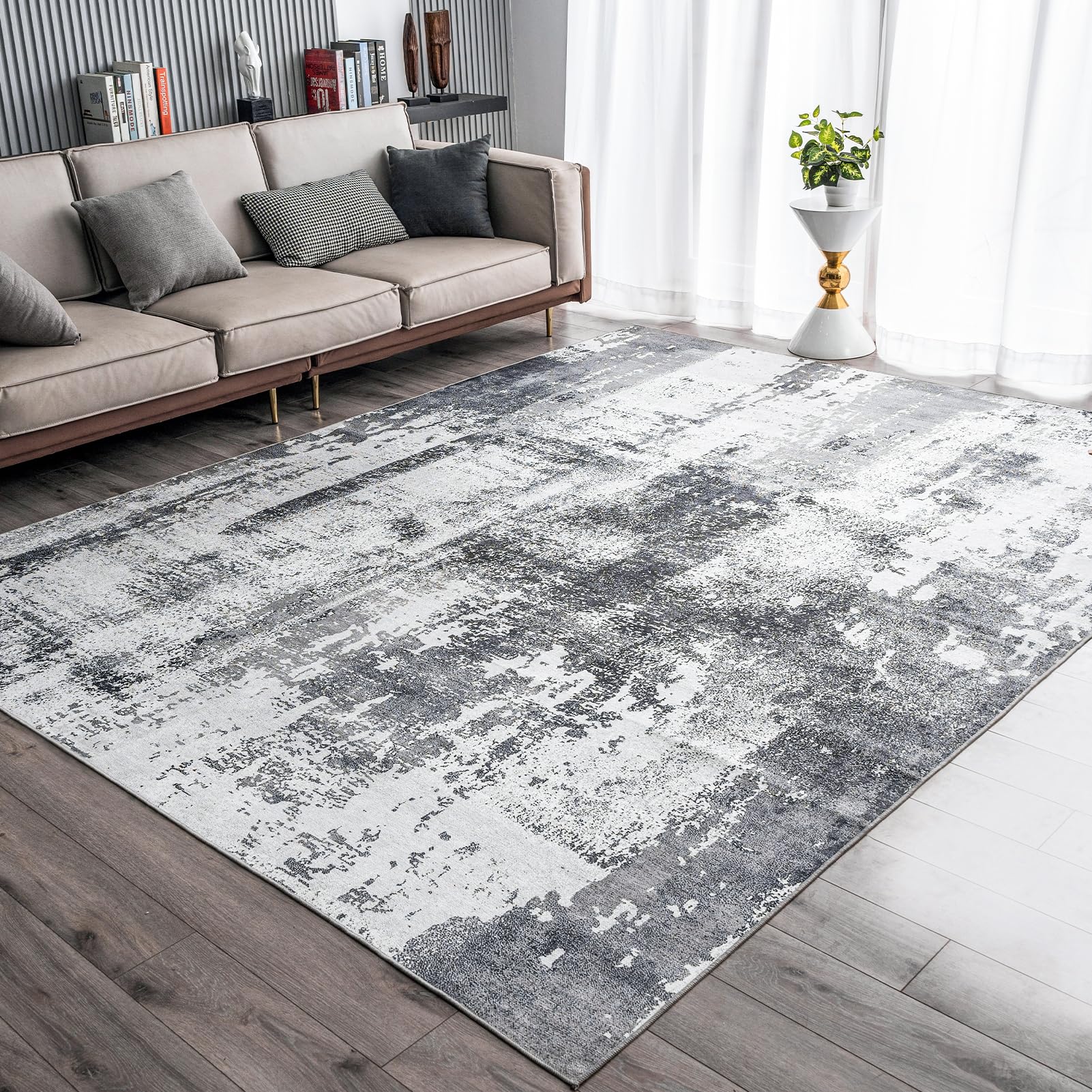 Omerai Washable Rug 6'X9' Abstract Machine Washable Rugs Ultra-Thin Area Rugs For Living Room Non Slip Stain Resistant Modern Ca