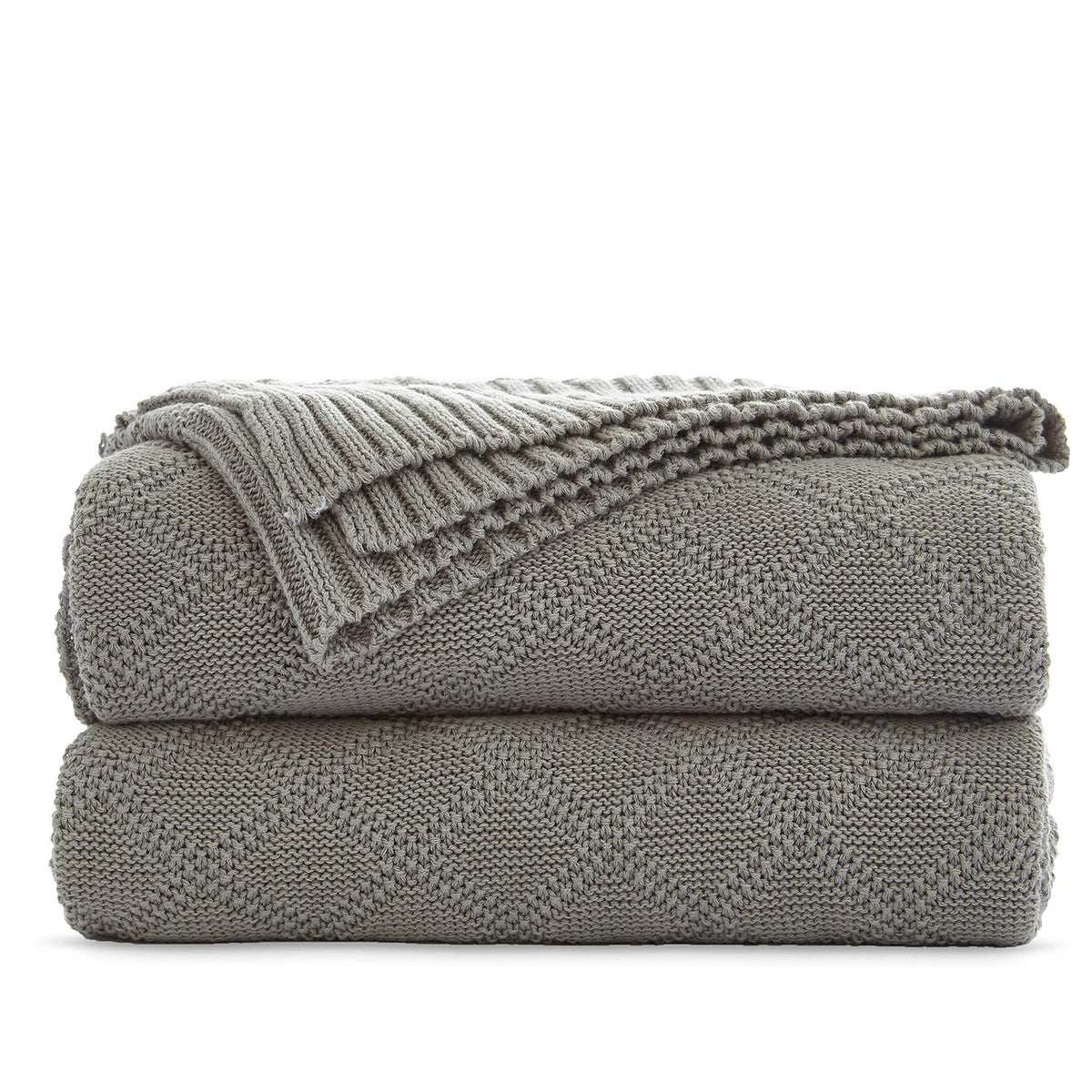 Cable Knit Cotton Light Grey Throw Blanket For Couch Sofa Beach Chair Bed Home Decorative Soft Warm Cozy Lightweight Knitted Bla
