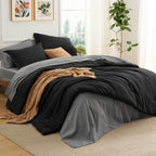 Bedsure Queen Comforter Set - 7 Pieces Black Queen Bedding Set For All Seasons, Boho Contrasting Design Bed In A Bag With Comforter, Sheets, Pillowcases & Shams