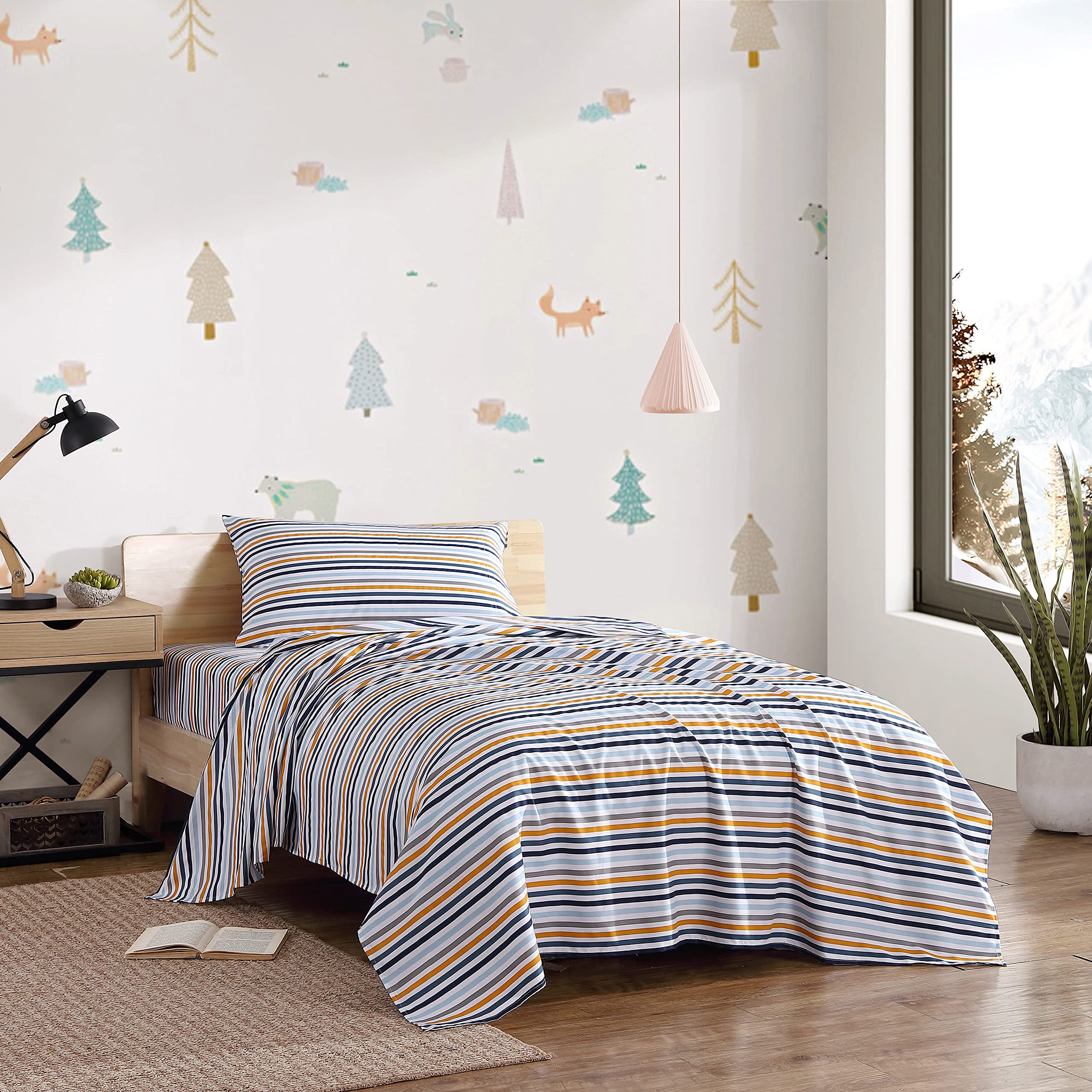 Eddie Bauer Kids - Full Size Sheets, Stain Resistant Kids Bedding, Ideal for Toddler Bedding Set (Vivid Stripe Blue, Full)