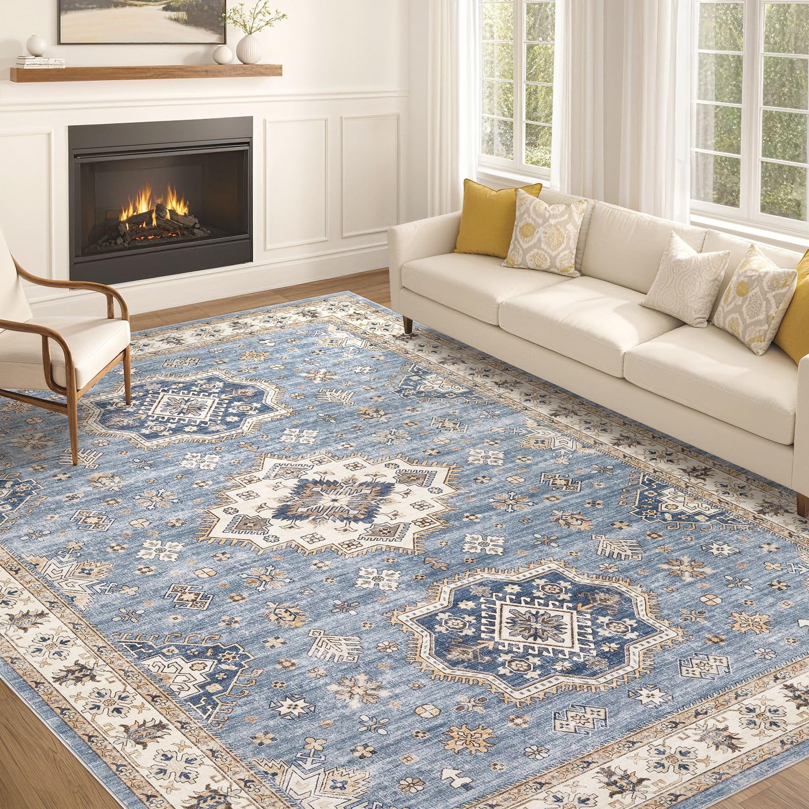 Washable Rugs for Living Room: Vintage Large 8x10 Area Rug for Bedroom Dining Room for Under Table Soft Stain Resistant Pet Frie