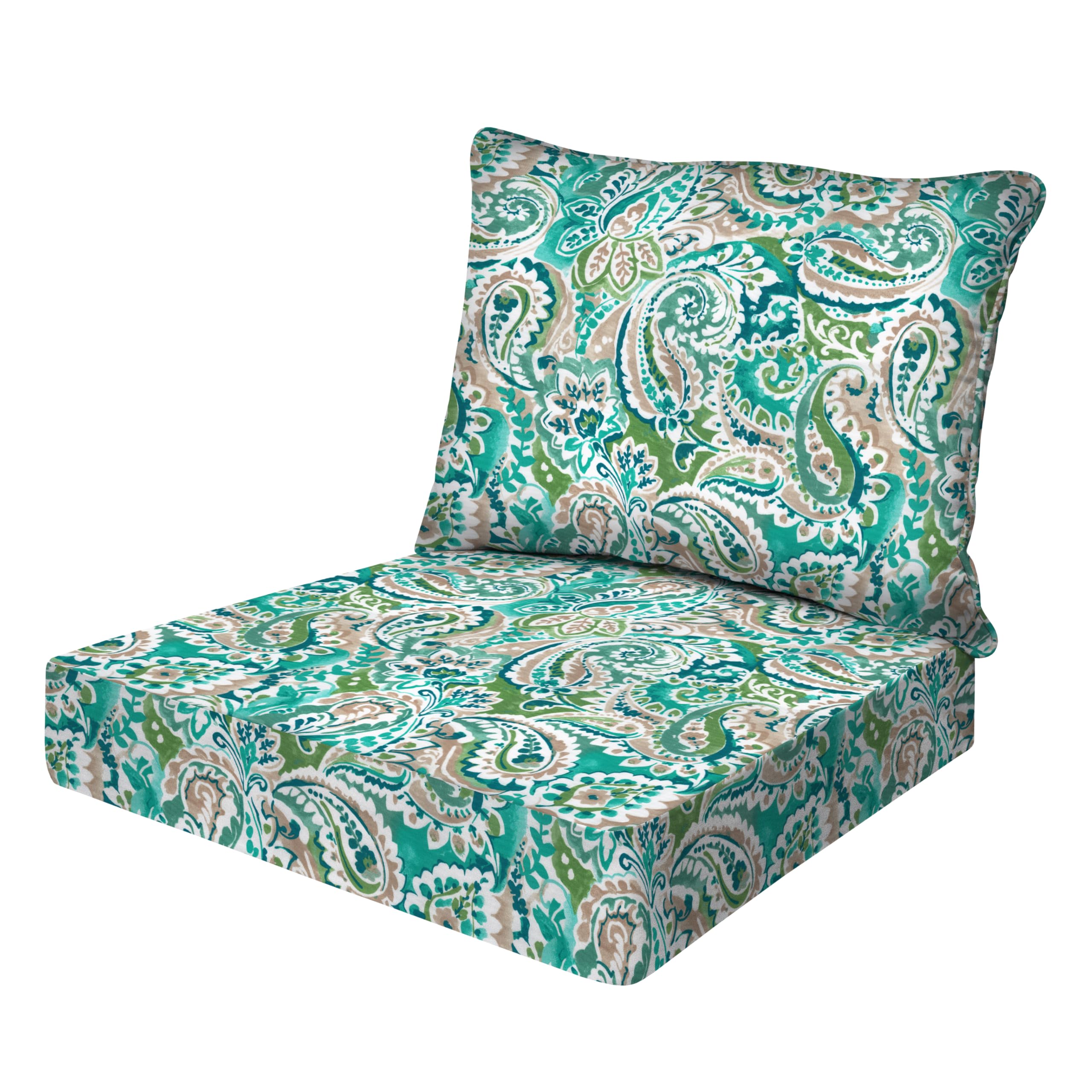 Honeycomb Essentials Outdoor Deep Seating Cushion, 24    X 24   , Geneva Paisley Turquoise Patio Chair Cushion