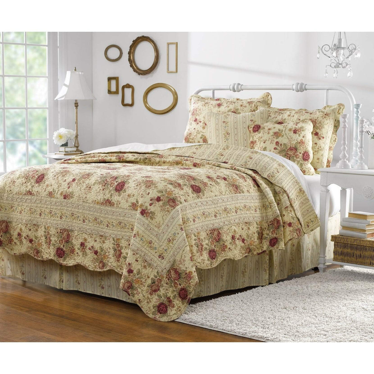 Greenland Home Antique Rose 100% Cotton Heirloom-Quality Quilt Set, King/California King (5 Piece), Ecru