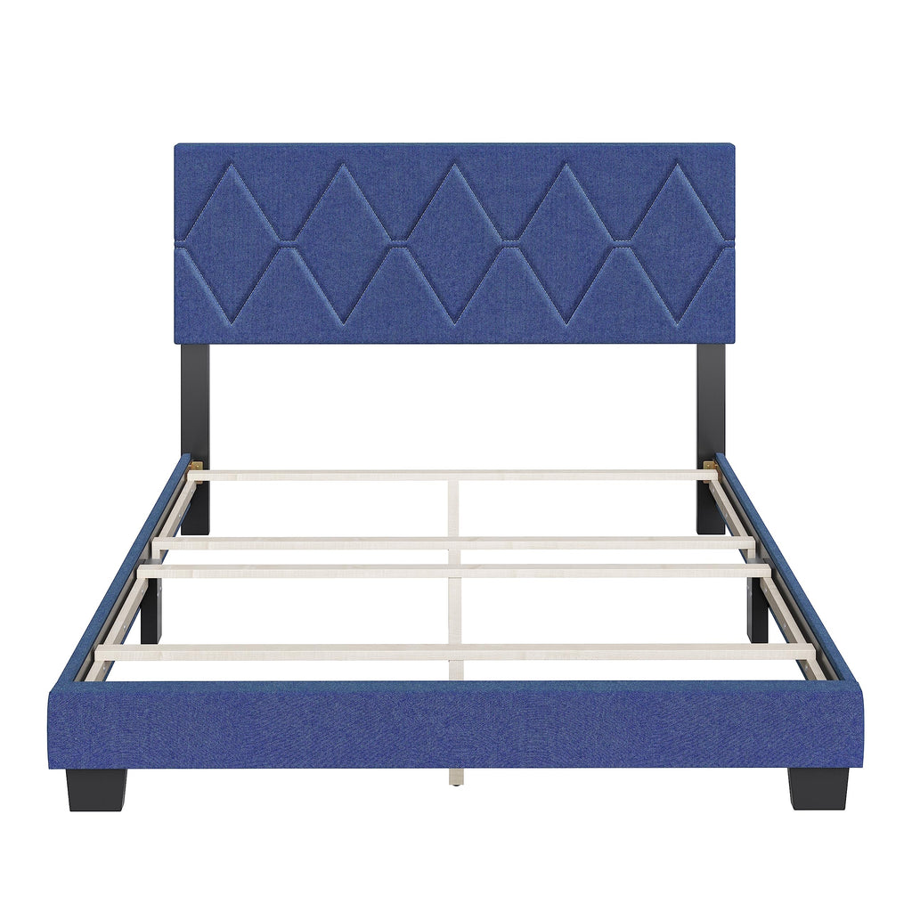 Boyd Sleep Diamond Upholstered Platform Bed with Headboard and Durable Mattress Foundation with Strong 4 Wood Slat Supports, Box Spring Required: Queen, Blue