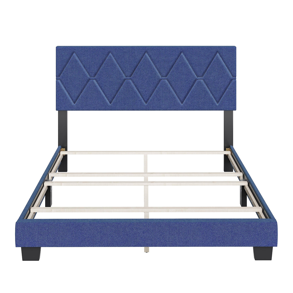 Boyd Sleep Diamond Upholstered Platform Bed with Headboard and Durable Mattress Foundation with Strong 4 Wood Slat Supports, Box Spring Required: Queen, Blue