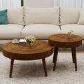 Koncemel Round Coffee Table Set of 2, 2 Piece Farmhouse Nesting Table w Wooden Circle Sleeve Pattern, Modern MDF End Table for L