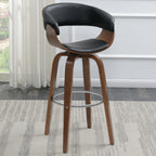 Zion Upholstered Swivel Bar Stool, Walnut and Black