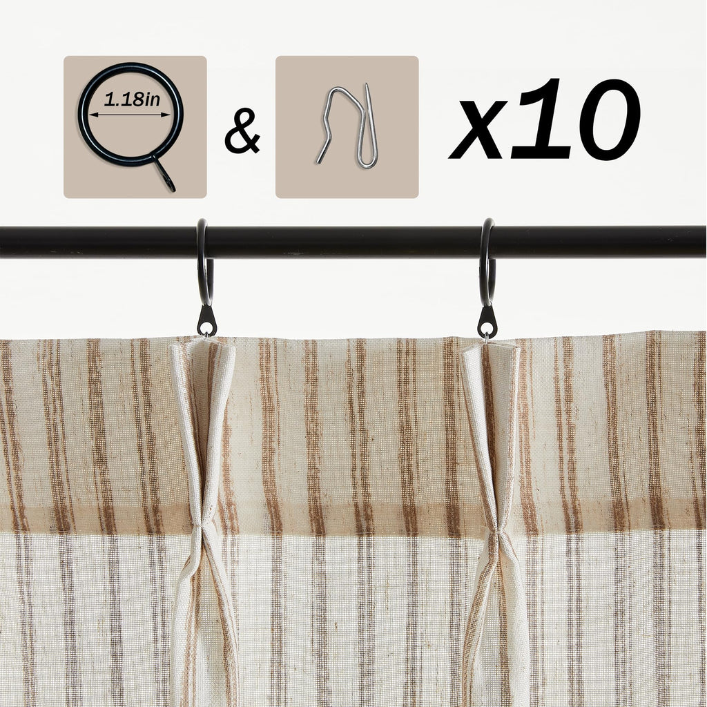 Limon Home Short Curtains 30 Inch Length For Boho Kitchen Window,Beige Printed Striped Semi Sheer Curtains,Rv Curtains For Campe