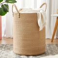 MOJOSCEND Jute Woven Rope Laundry Hamper Basket, 15Dx20H inches Tall Hamper Basket for Blanket Storage, Nursery Clothes Hamper f