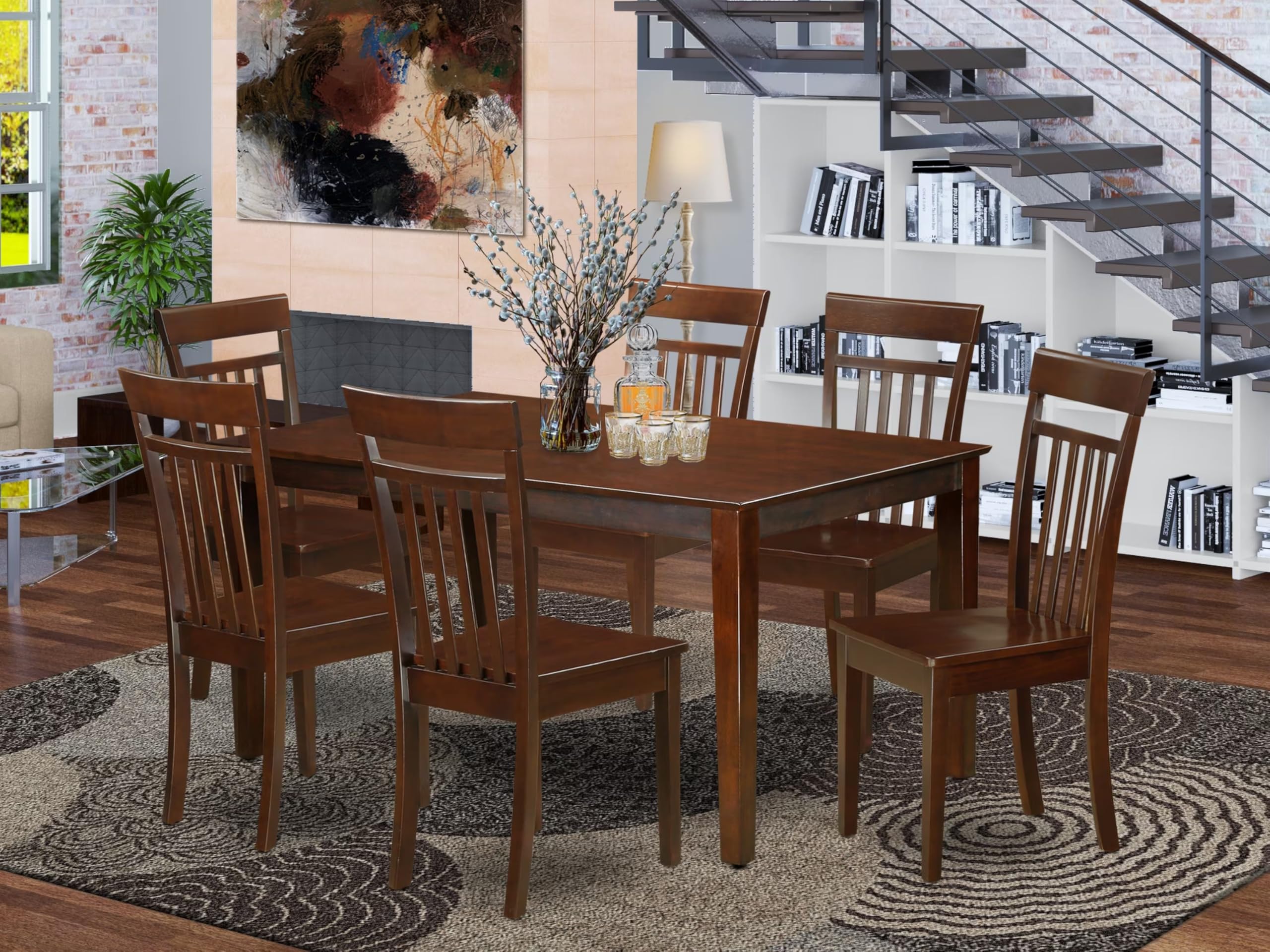 East West Furniture CAP7S-MAH-W 7 Piece Dining Room Furniture Set Consist of a Rectangle Kitchen Table and 6 Dining Chairs, 36x60 Inch, Mahogany