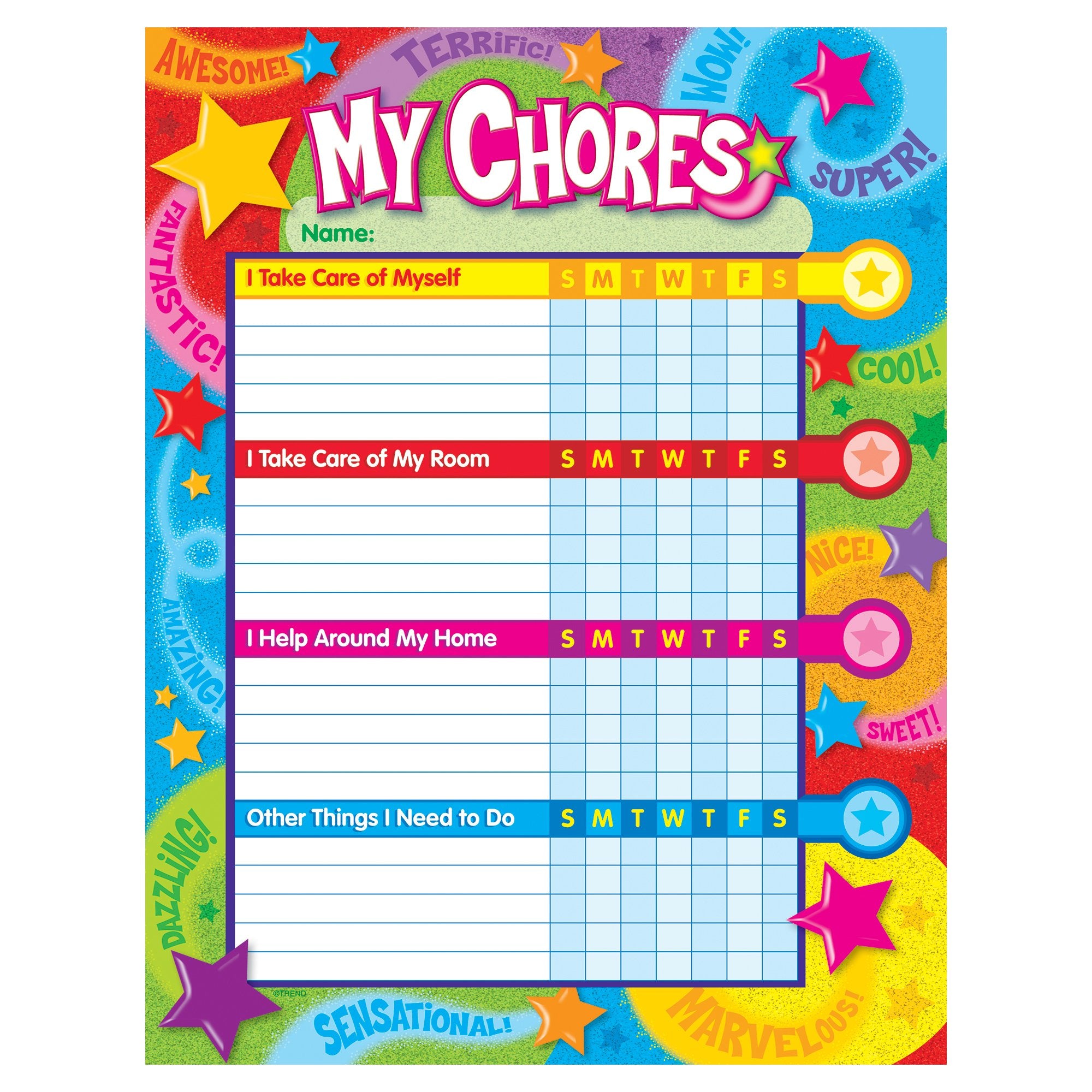 Trend Enterprises, Inc. Praise Words N Stars Chore Charts, Pad Of 25