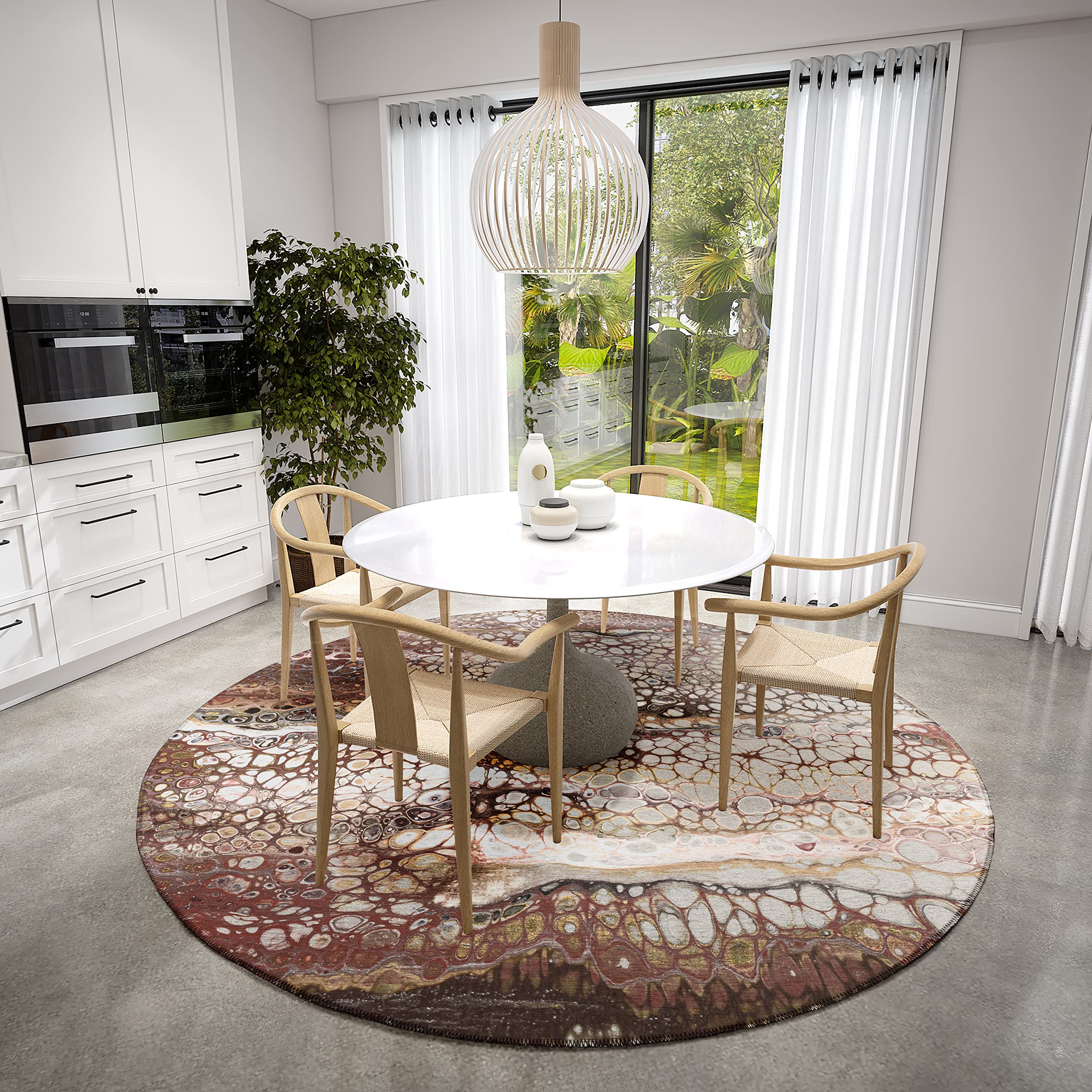 Addison Rugs Karina Akc45 Riverbed 8' X 8' Indoor Outdoor Round Rug, Easy Clean, Machine Washable, Non Shedding, Bedroom, Entry, Living Room, Dining Room, Kitchen, Patio Rug
