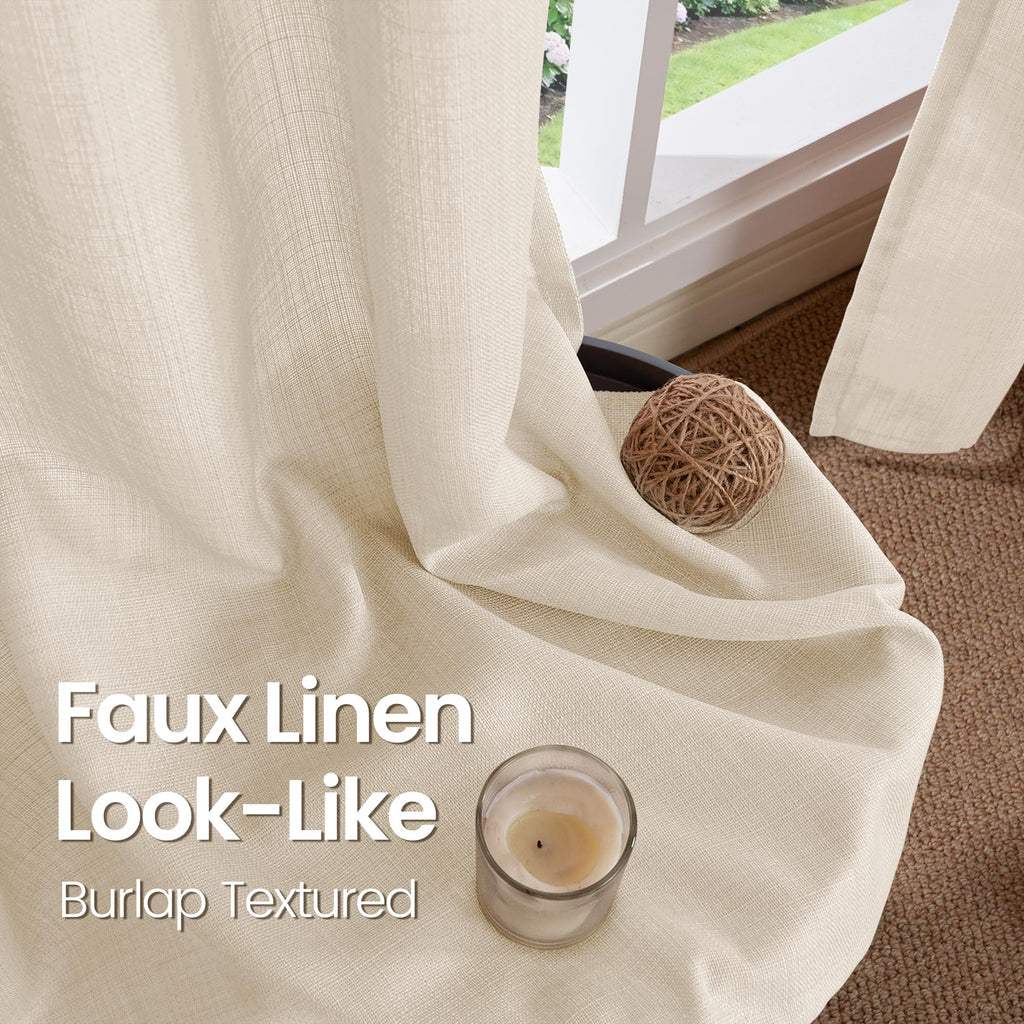 Bgment Faux Linen Curtains 90 Inches Long Set Of 2 Panels, Living Room Long Curtains Burlap Textured Thick Light Filtering Privacy Grommet Window Treatments, 52 X 90 Inch, Light Beige
